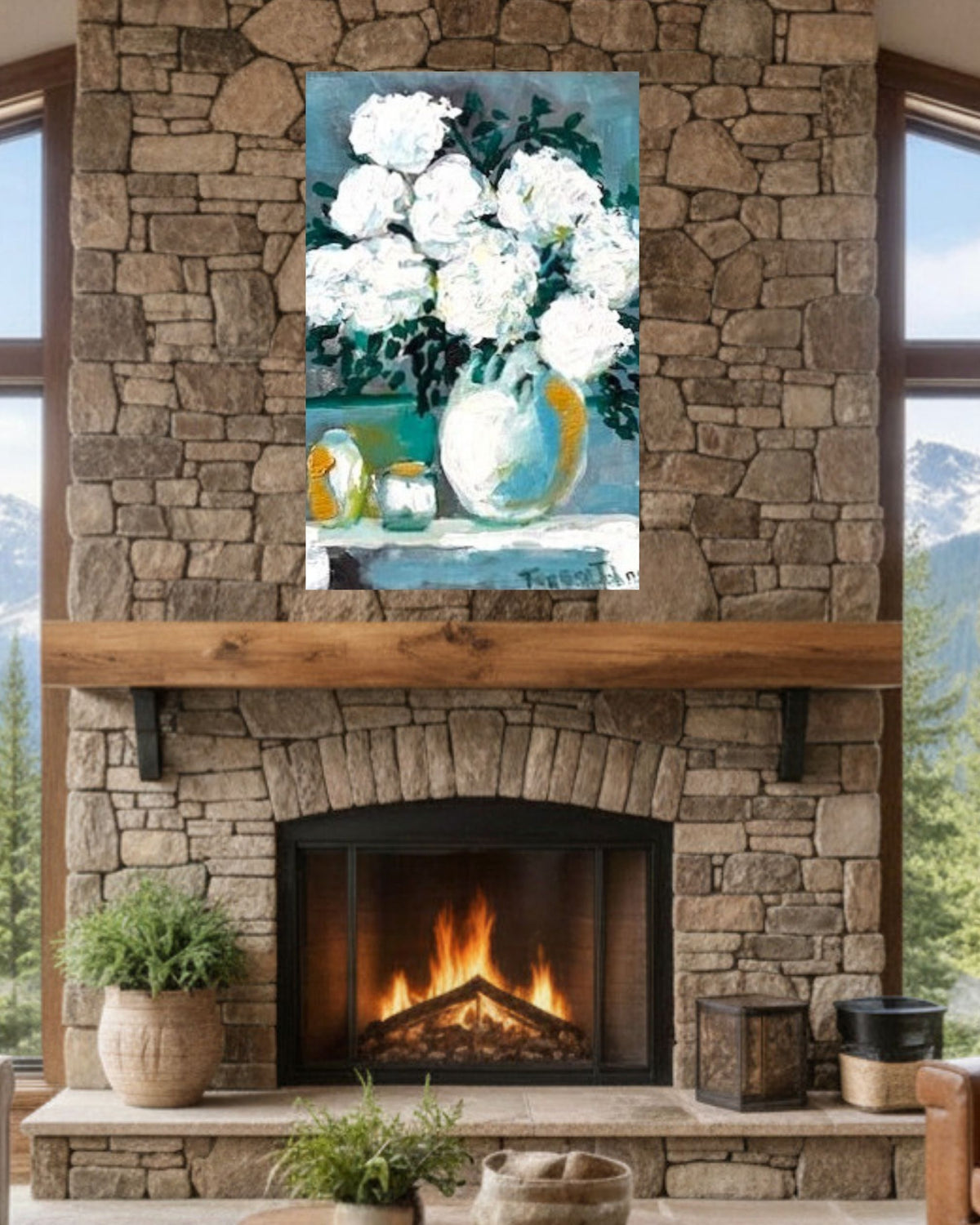 White Hydrangeas Floral Arrangement | Original Floral Art | Giclée Paper • Wood • Metal • Canvas
