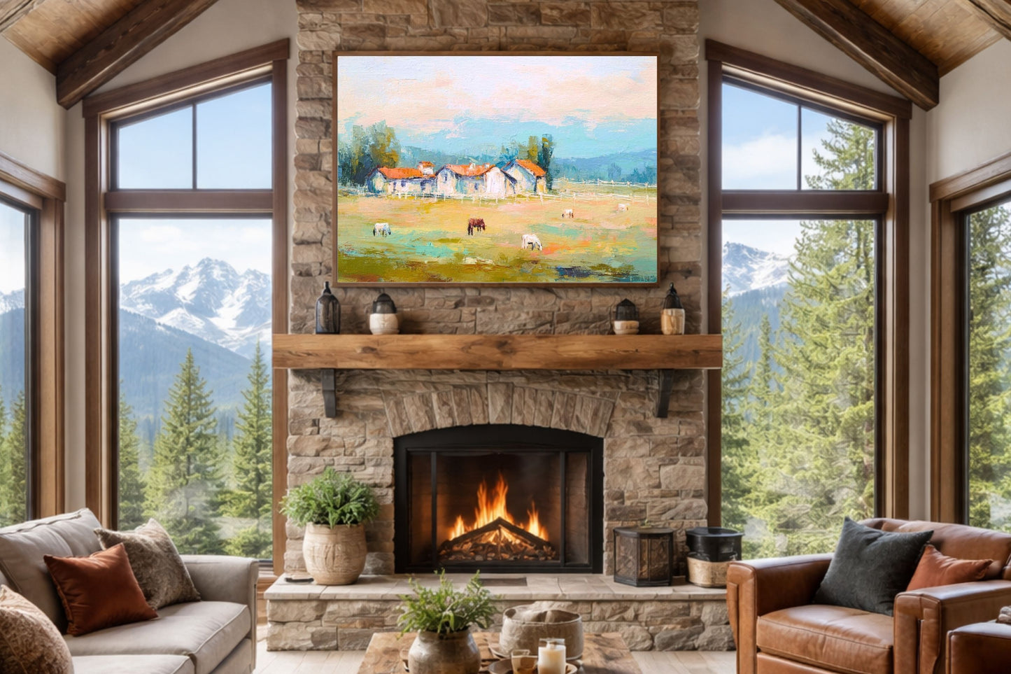 Tuscan Horse Farm at Dusk| Equestrian Print |Impressionist Art| Landscape Print| Giclée on Canvas, Wood, Metal, Fine Art Paper