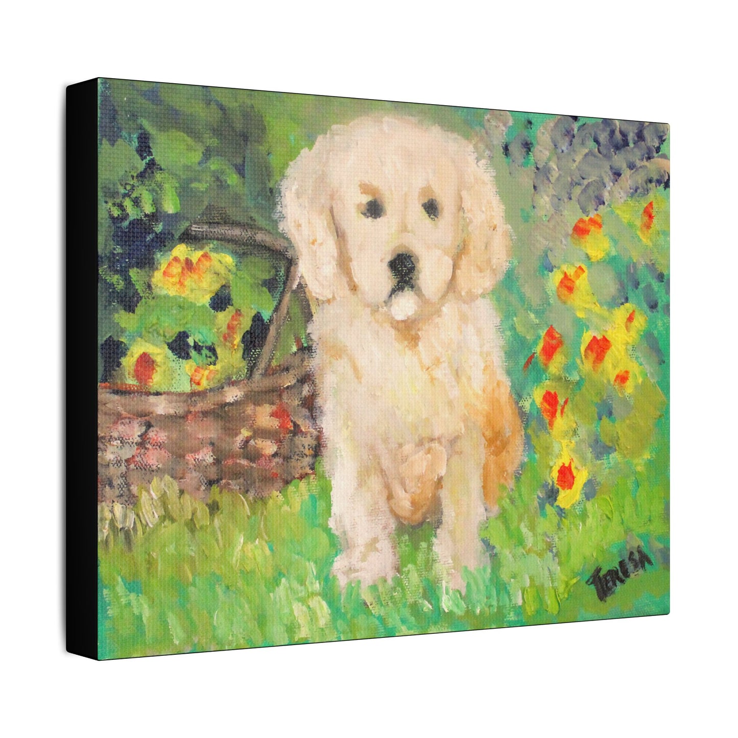 Golden Puppy- Art- Gallery Wrapped- Satin Stretched Canvas Gallery Wraps - No Frame Needed