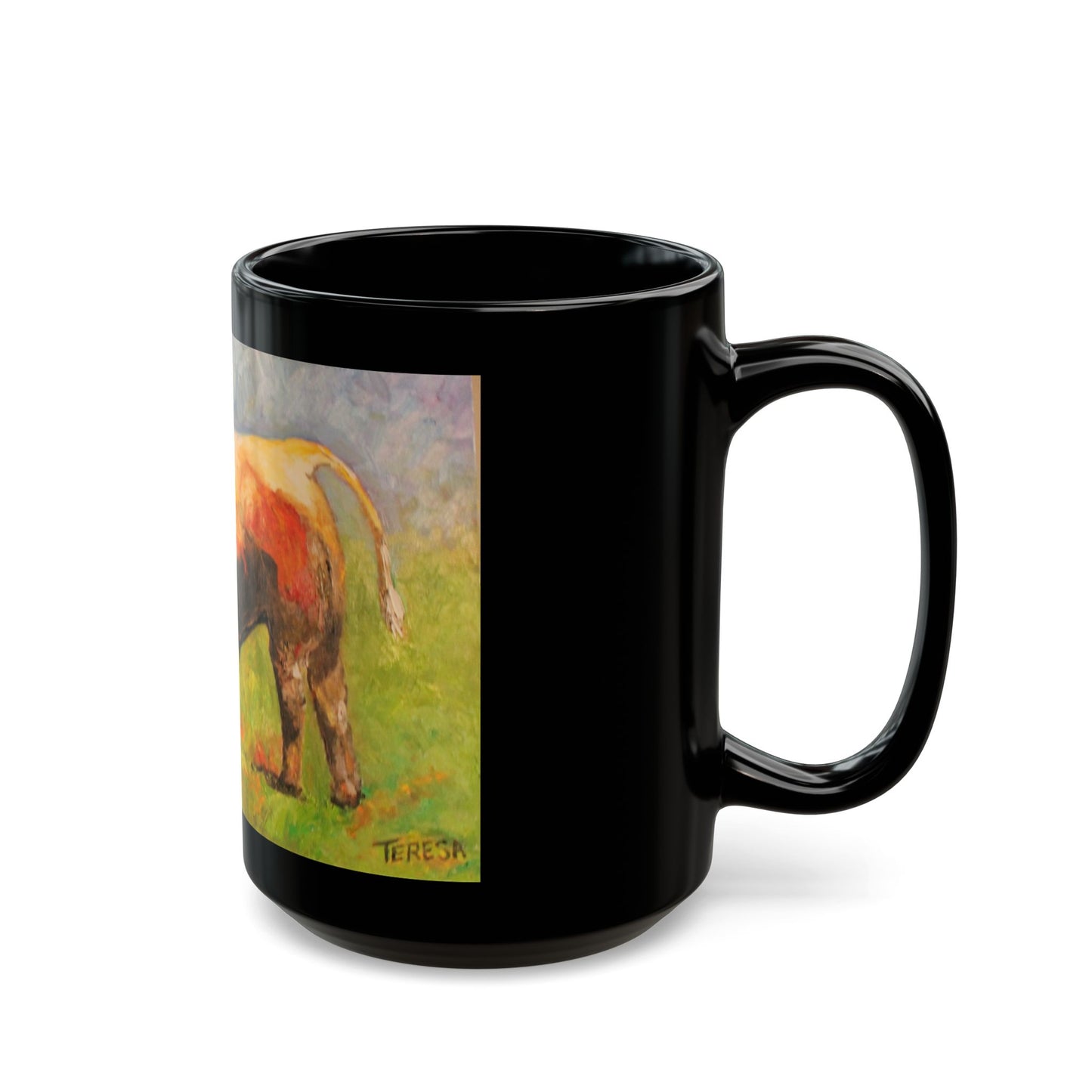 White Egret and the Bull - 11 oz or 15 oz Ceramic Black Mugs