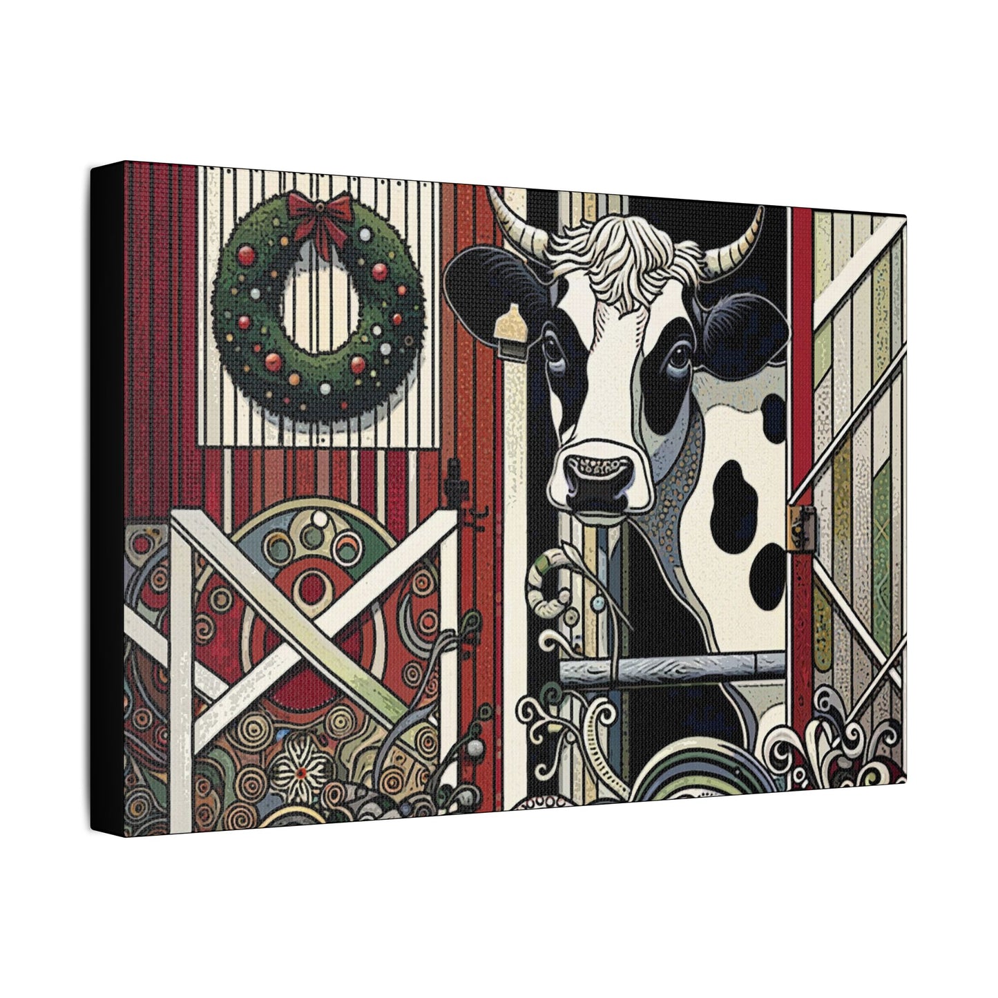 Holly, the Christmas Cow- Art- Gallery Wrapped- Satin Stretched Canvas Gallery Wraps - No Frame Needed