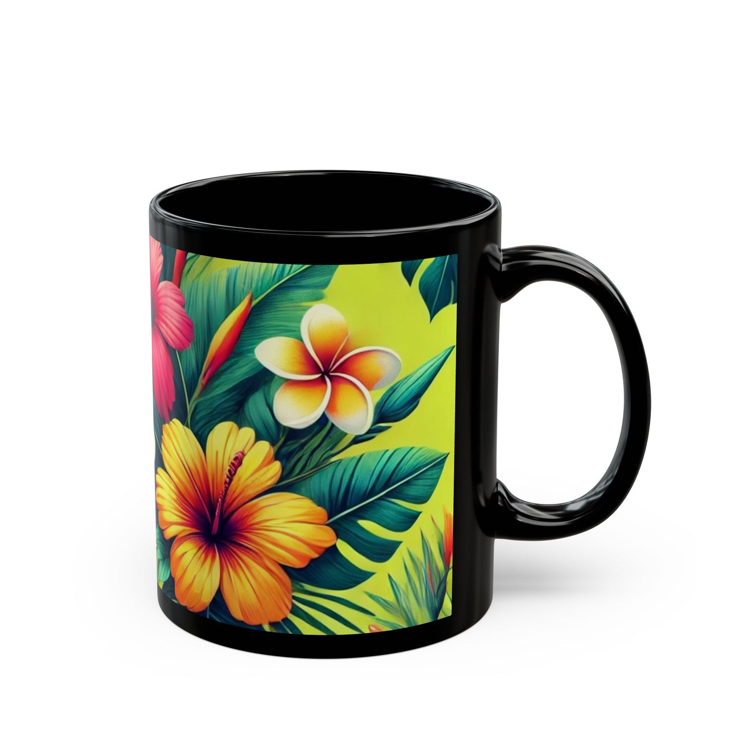 Tropical Florals - 11 oz or 15 oz Ceramic Black Mugs