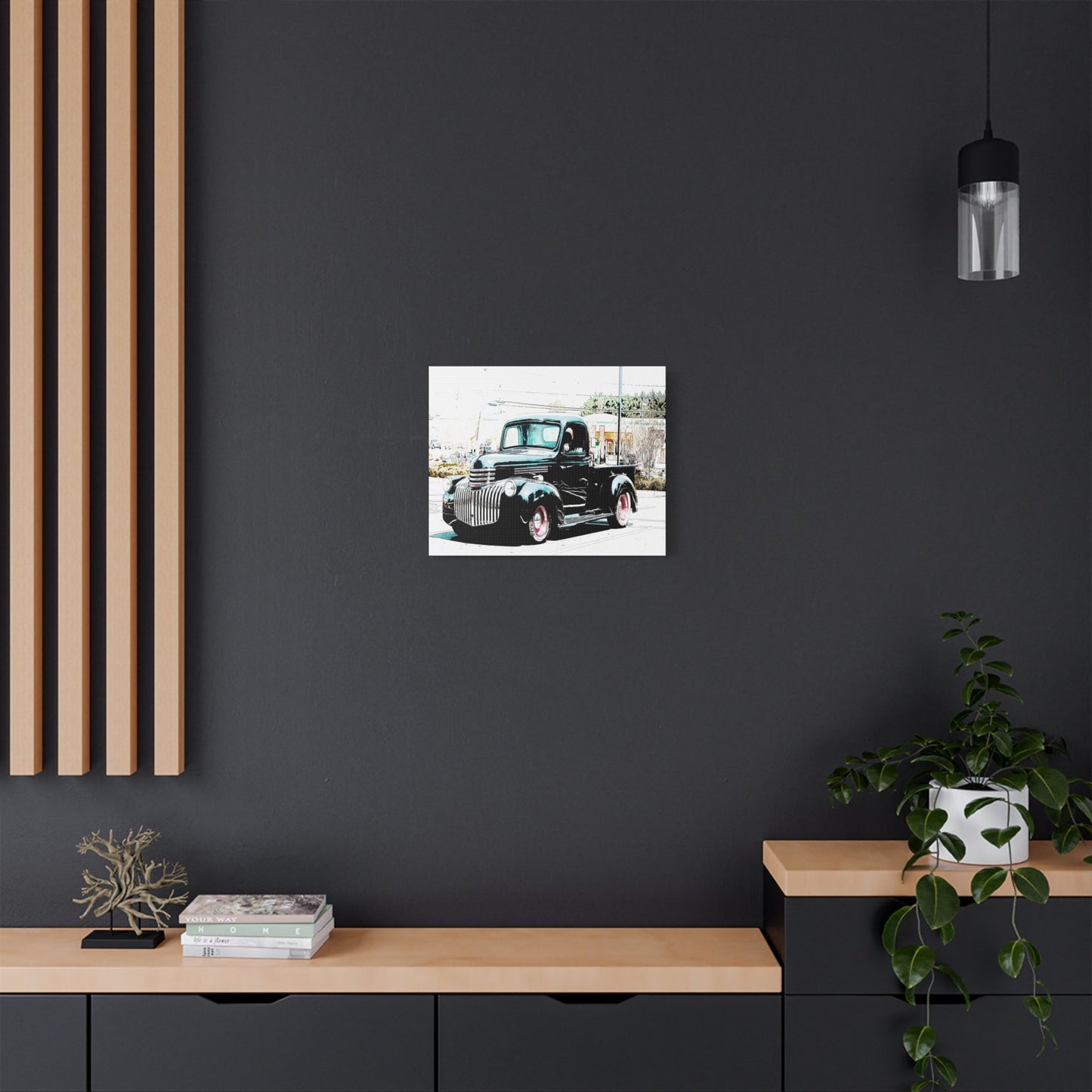 Black Vintage Truck- Art- Gallery Wrapped- Satin Stretched Canvas Gallery Wraps - No Frame Needed