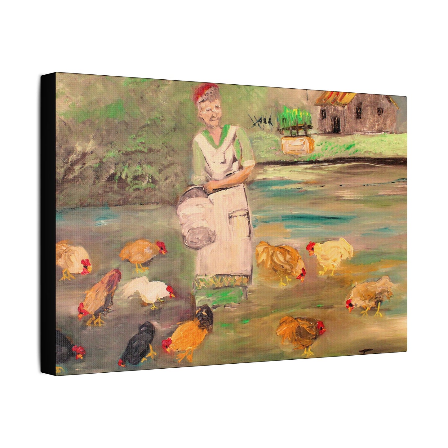 Feeding the Chickens - Art- Gallery Wrapped- Satin Stretched Canvas Gallery Wraps - No Frame Needed