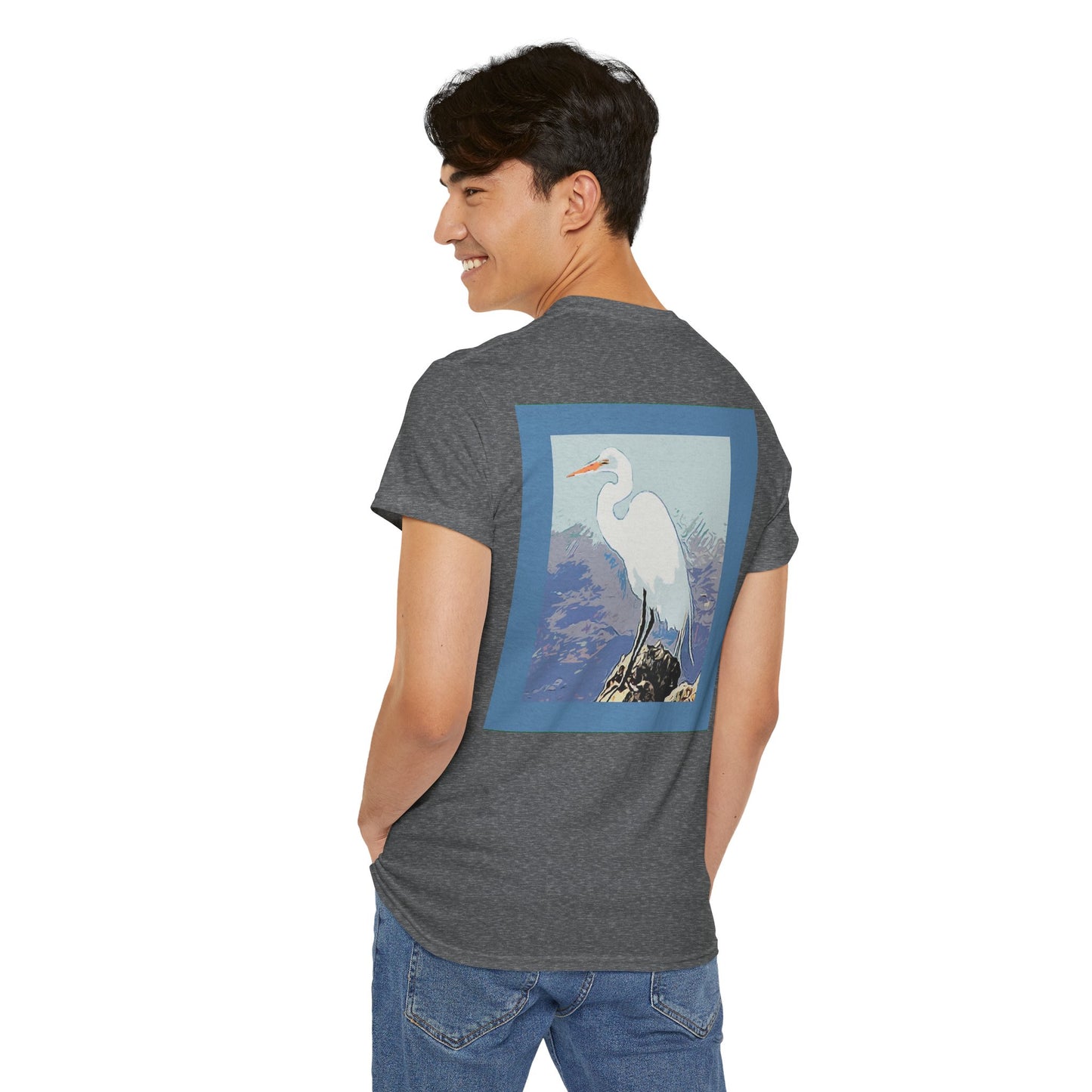 White Egret- Amazing Unisex Heavy Cotton Short Sleeve Tee Shirts!