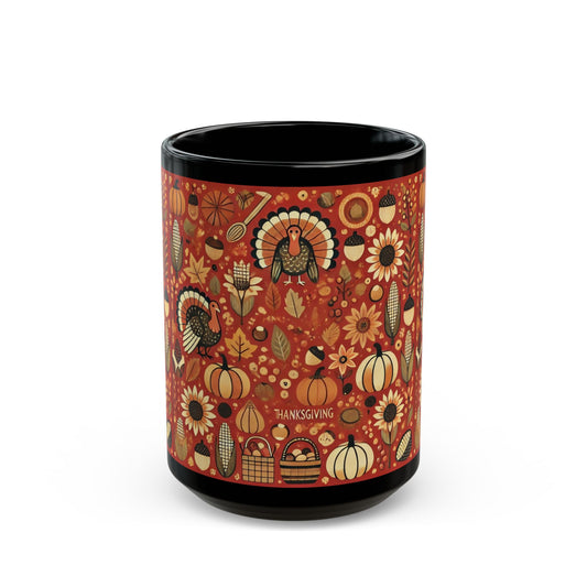 Thanksgiving- 11 oz or 15 oz Ceramic Black Mugs