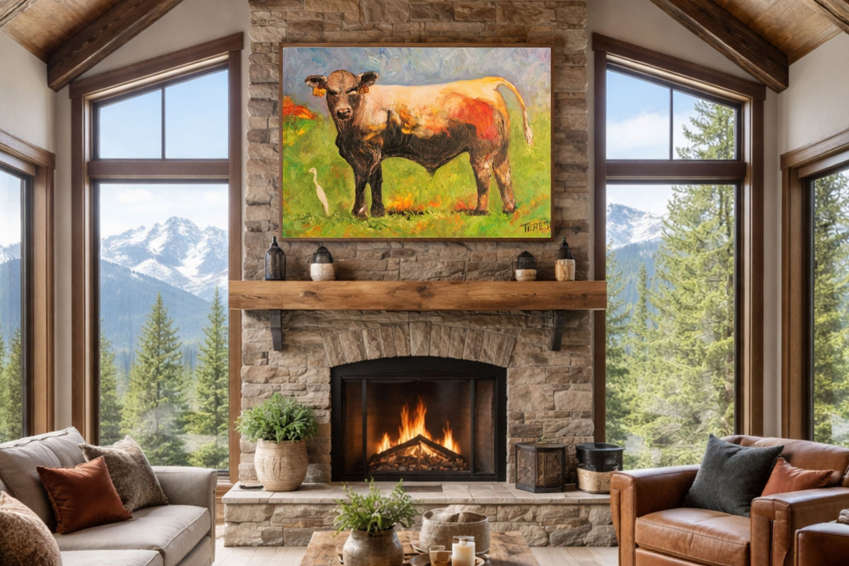 White Egret and the Bull|Cattle Farm| Animal Art| Giclee Paper- Wood- Metal- Canvas