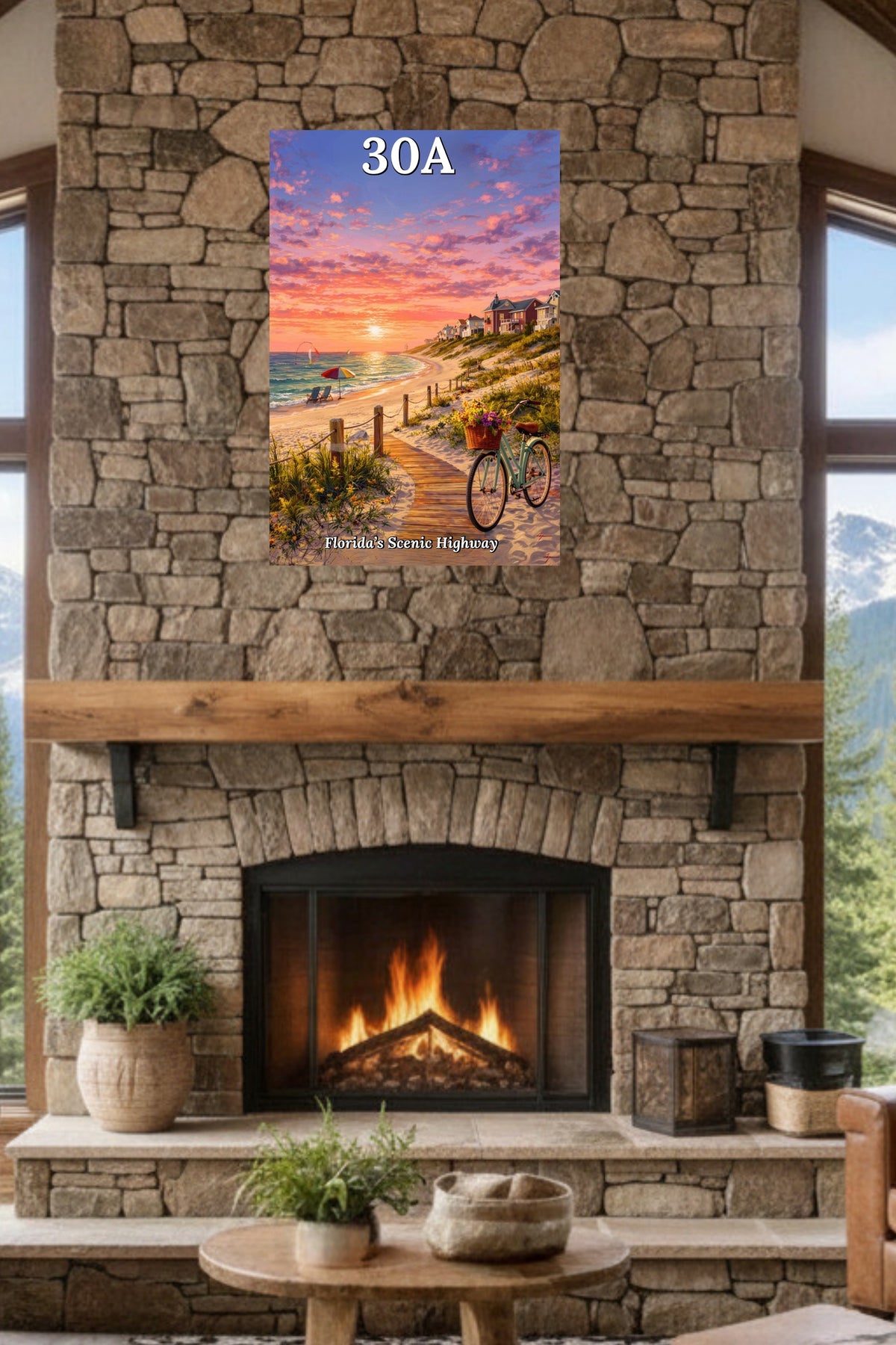 Bicycle Ride Along Florida 30A| Beach and Sunset Art| Travel Poster| Giclee Paper- Wood- Metal- Canvas