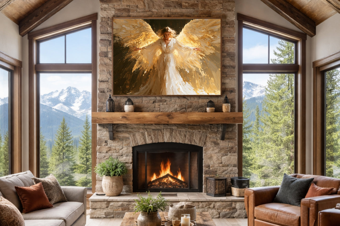 Wrapped In His Light | Angel Art | Christian Wall Decor | Heavenly Angel Print | Spiritual Art