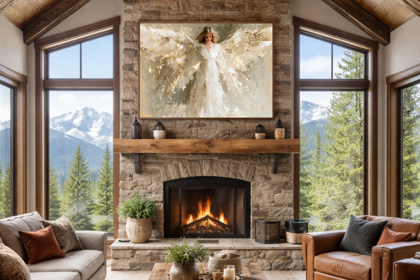 Whispers Of Grace | Angel Art | Christian Wall Decor | Neutral Spiritual Art | Heavenly Angel Print