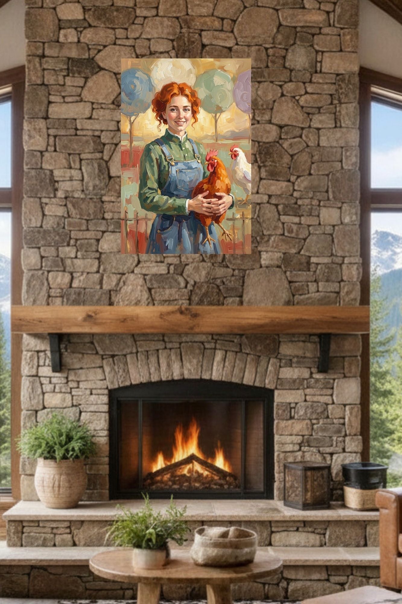 Modern Farm Woman| Farm-Chicken Art| Giclee Paper- Wood- Metal- Canvas