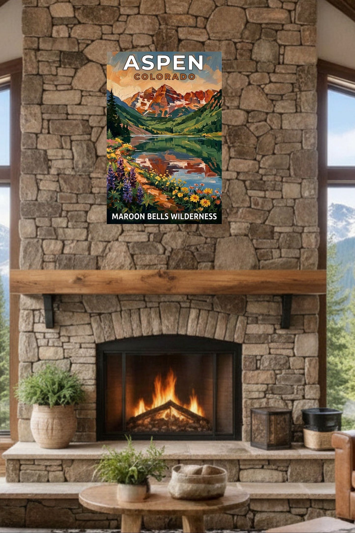 Aspen Colorado – Maroon Bells Wilderness | Mountain Lake Travel Poster | Impressionist Rocky Mountain Wall Print| Giclée Canvas, Metal, Wood & Paper Print