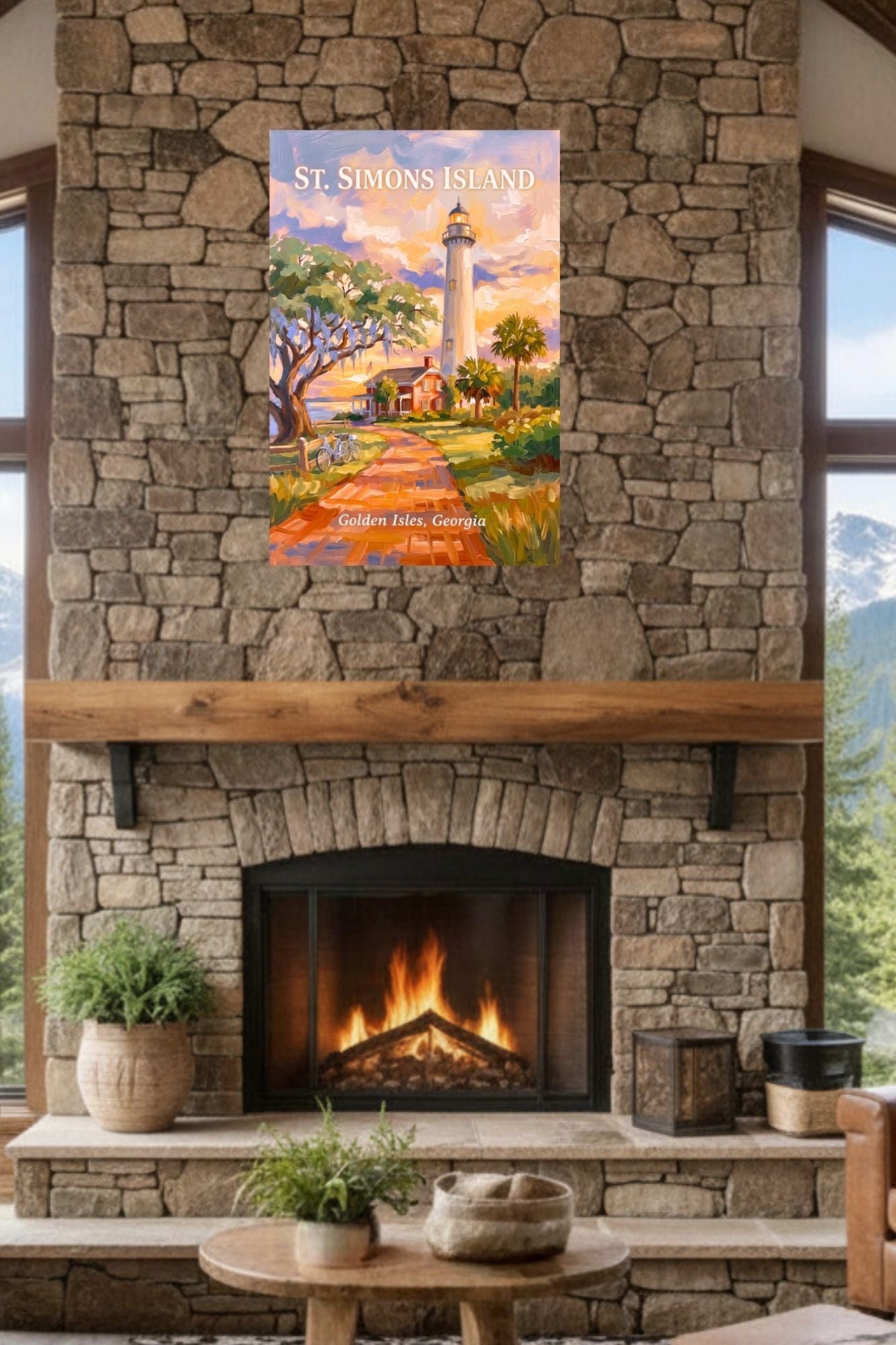 St. Simons Island Lighthouse Scene| Lighthouse Print| Travel Poster|  Giclee Paper- Wood- Metal- Canvas