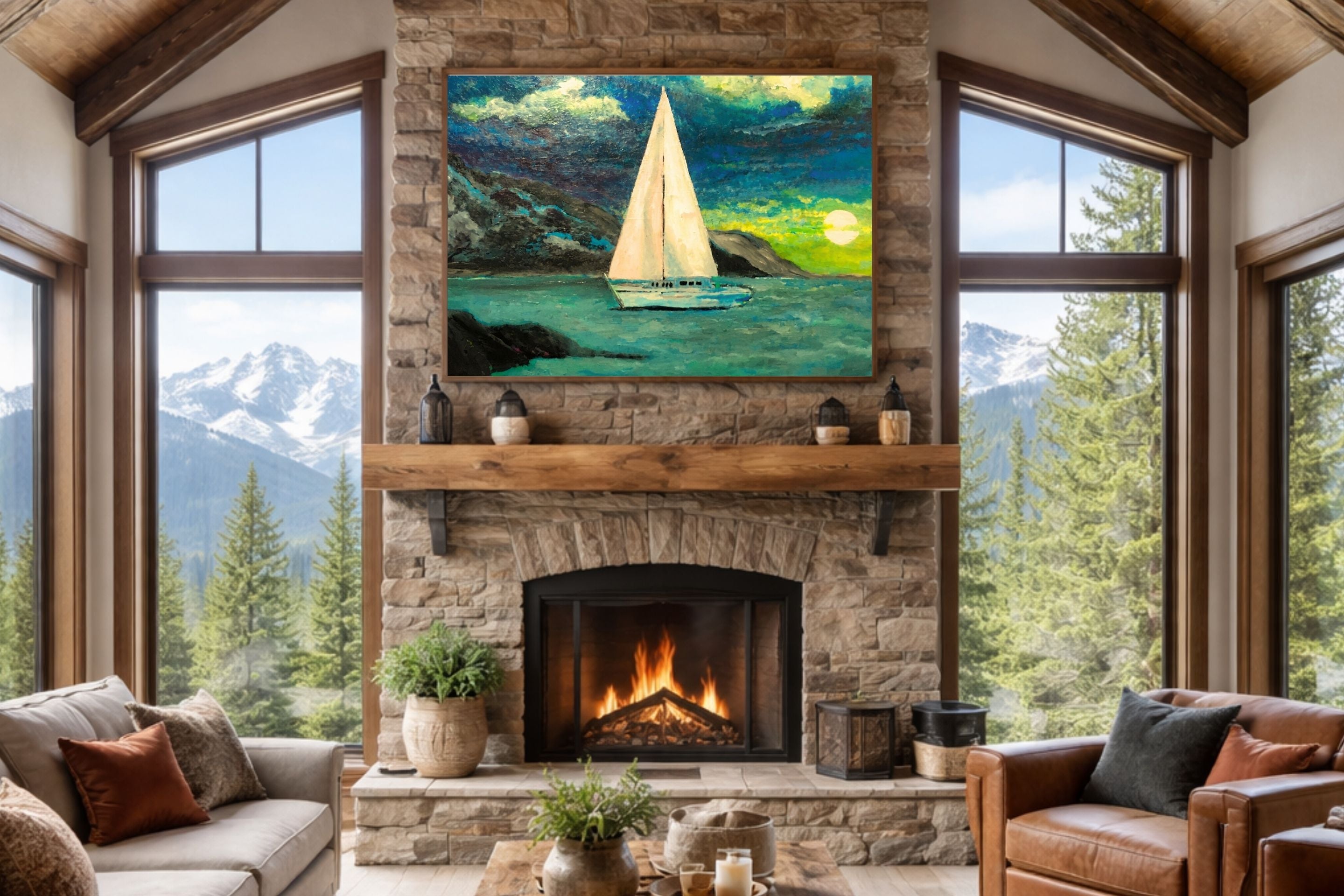 Sailing Past the Point | Original Teresa Johnson Coastal Sailboat Art | Ocean Seascape | Nautical Wall Decor | Giclée Paper • Wood • Metal • Canvas