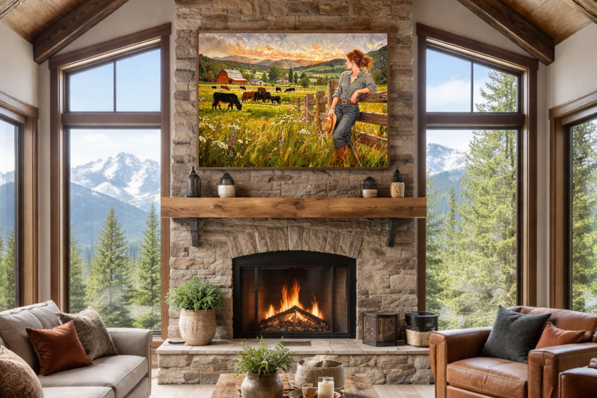 Where The Cattle Graze | Modern Farm Wife & Cattle Art | Giclee Paper • Canvas • Wood • Metal