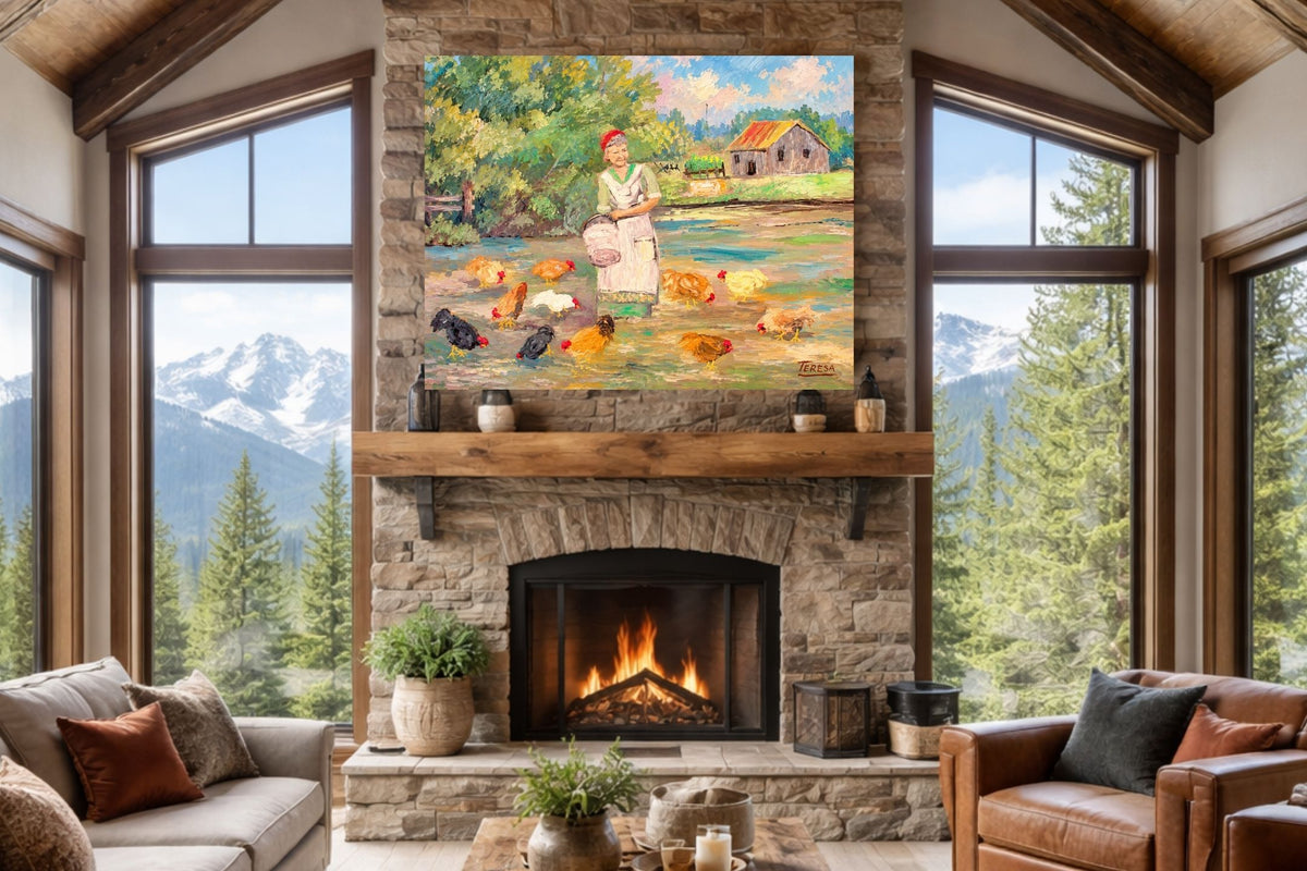 Feeding the Chickens-Animal-Giclee Prints, Canvas, Wood, or Metal Art