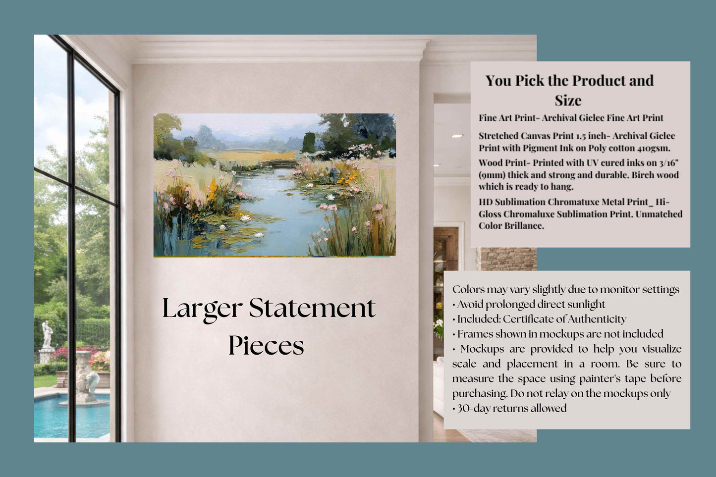 The Lily Pond – Impressionist Water Garden Painting, Lily Pad Pond Wall Art, Giclee Paper- Wood- Metal- Canvas