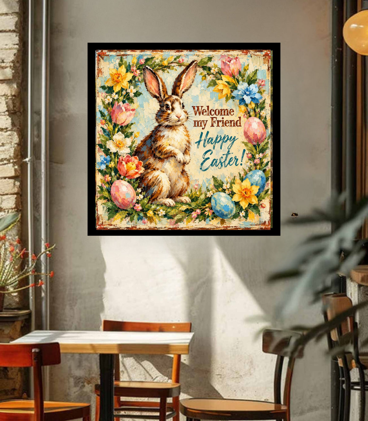Vintage Welcome My Friend Easter Bunny| Giclee Prints, Canvas, Wood, or Metal Art