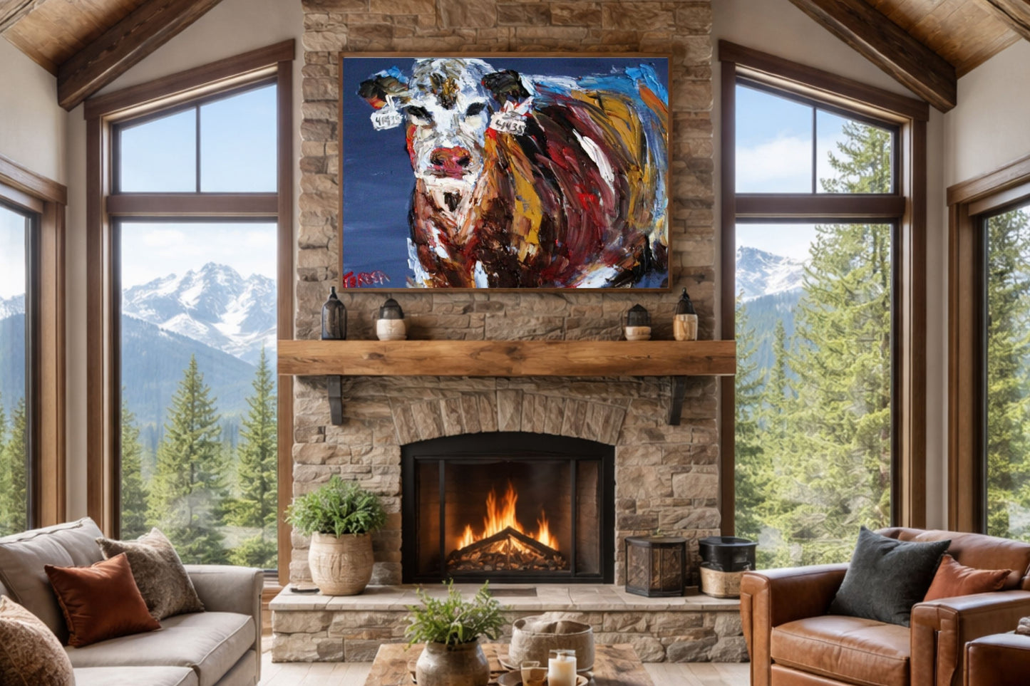 Pose for Me | Original Teresa Johnson Cow Art | Abstract Animal | Giclee Paper- Wood- Metal- Canvas