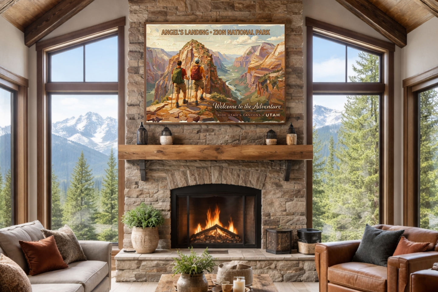 Angel's Landing, Zion National Park | Utah Travel Poster | Canyon Hiking Wall Art | Giclée Print on Paper, Canvas, Wood & Metal
