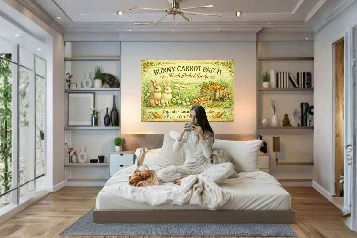 Bunny Carrot Patch Art| Giclee Paper,  Prints, Canvas, Wood, or Metal Art