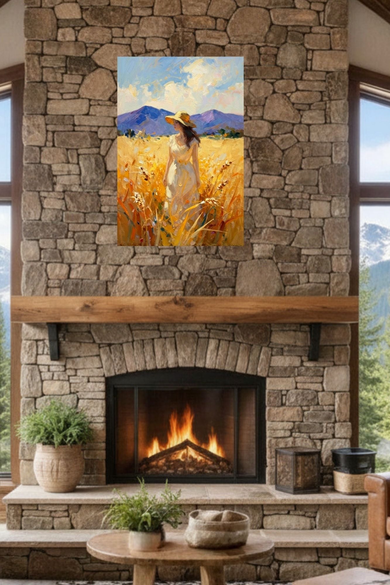 Where Summer Lingers | Wheat Field Prints |Vintage Style Farm Girl| Impressionist Landscape Print | Cottage Farmhouse Wall Art
