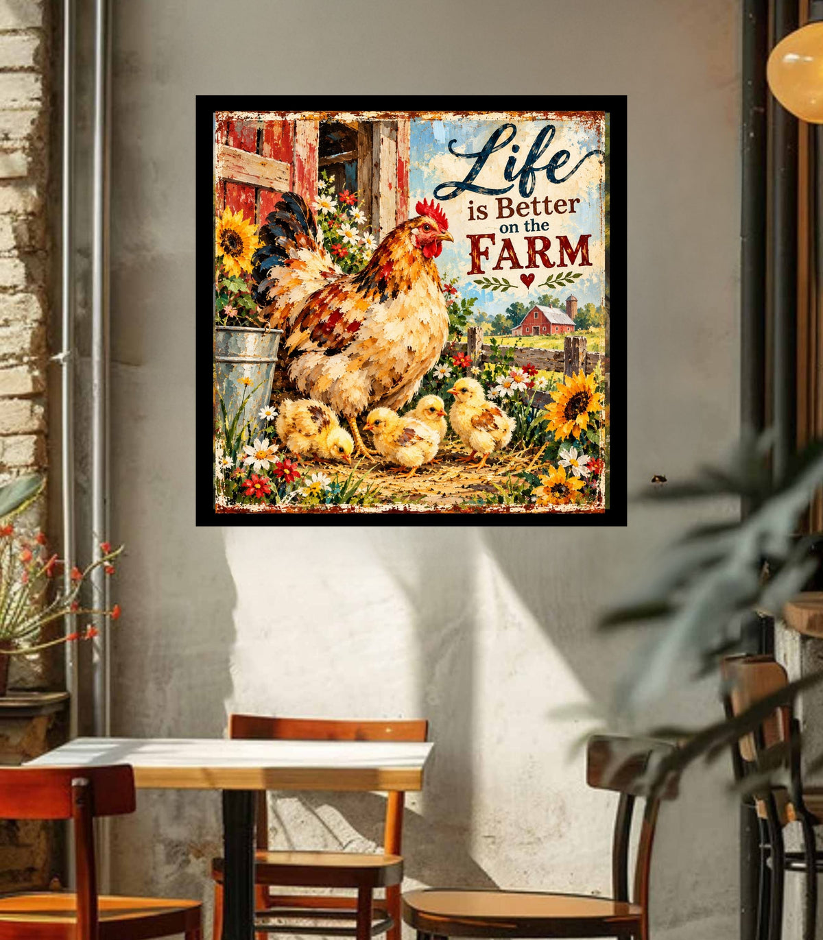 Life Is Better on the Farm | Hen & Chicks Country Farm Art | Giclée Paper • Wood • Metal • Canvas