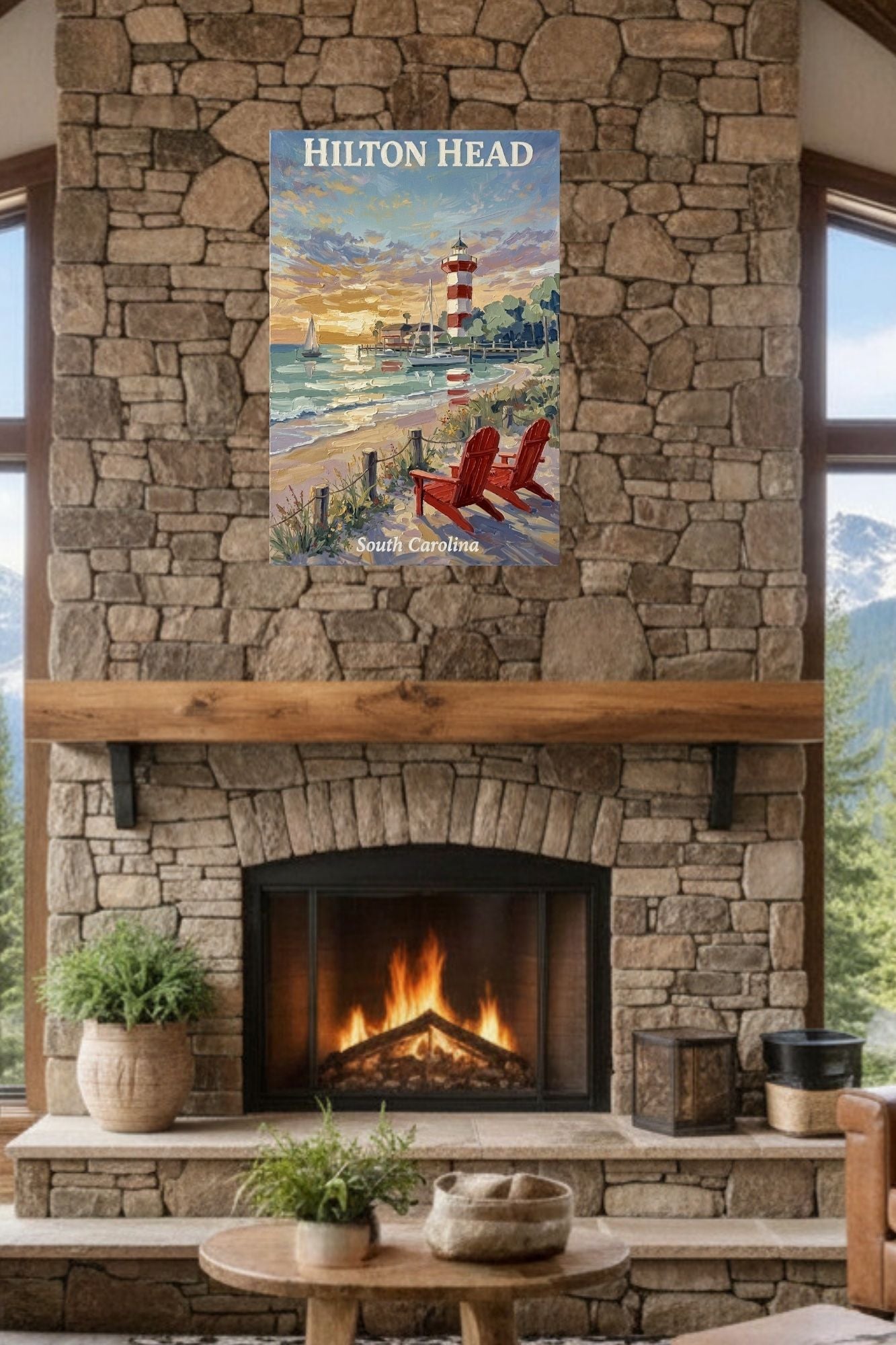 Hilton Head Sunset at Harbour Town Lighthouse | Ocean Print| Beach Art| Travel Poster| Giclee Paper- Wood- Metal- Canvas