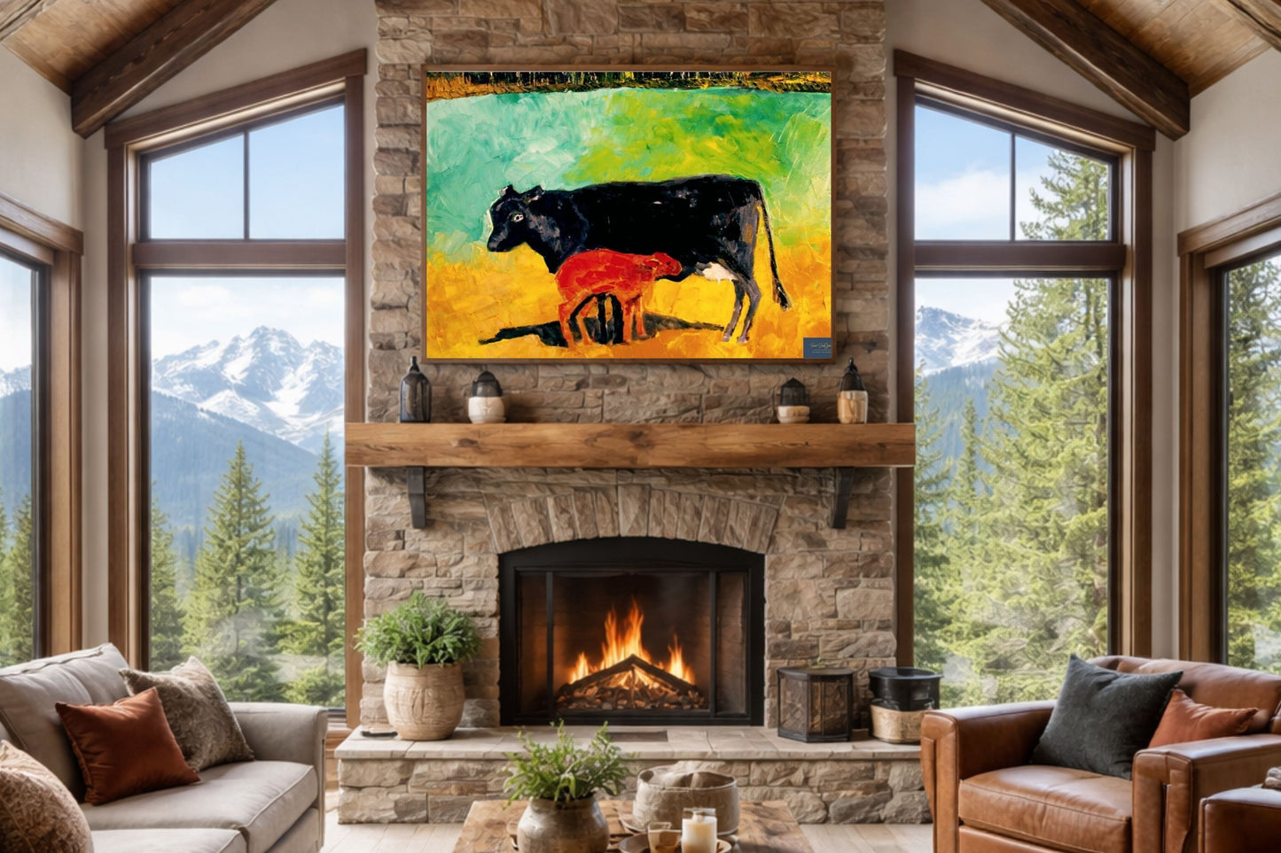 Allison's Cow and Calf Fine| Original Teresa Johnson Print | Western Decor |-Giclee Paper- Wood- Metal- Canvas