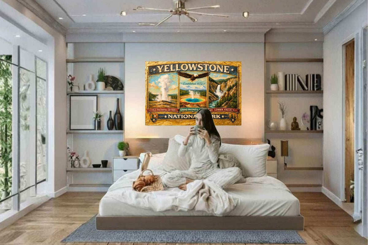 Yellowstone's Iconic Natural Wonders| Vintage Sign Art|  Prints, Canvas, Wood, or Metal Art