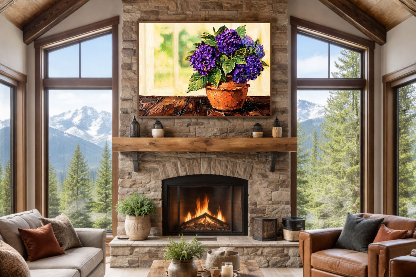 French Country Hydrangeas | Purple Hydrangea Floral Art Print | Cottage Garden Wall Decor | Giclée Paper, Canvas, Wood & Metal