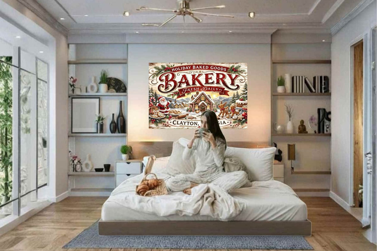 Christmas Bakery Clayton Georgia Vintage Style Sign- Art Giclee Paper- Wood- Metal- Canvas