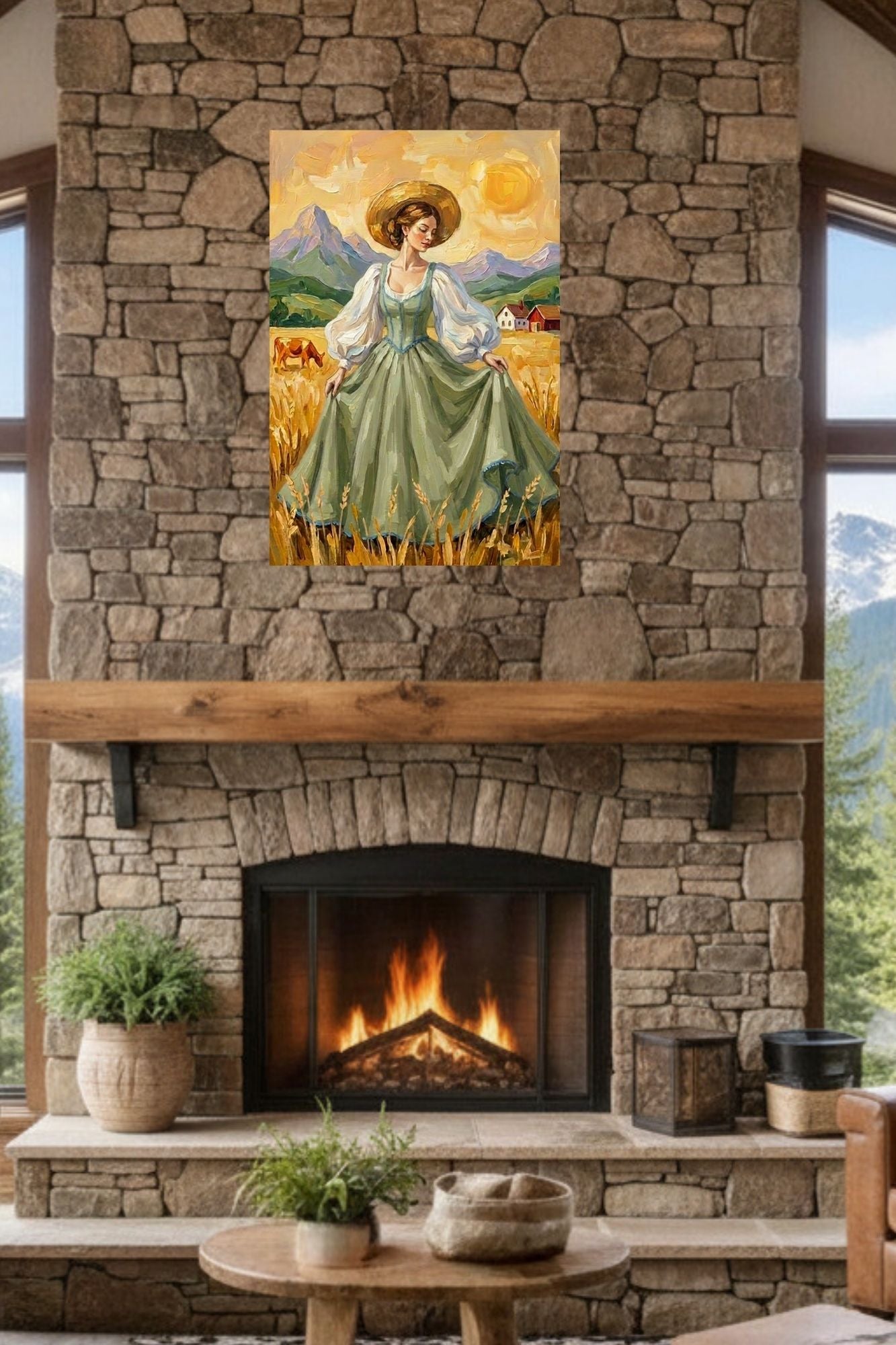 Dancing In the Garden| Vintage Style Print| Farm Village Art| Giclee Paper- Wood- Metal- Canvas