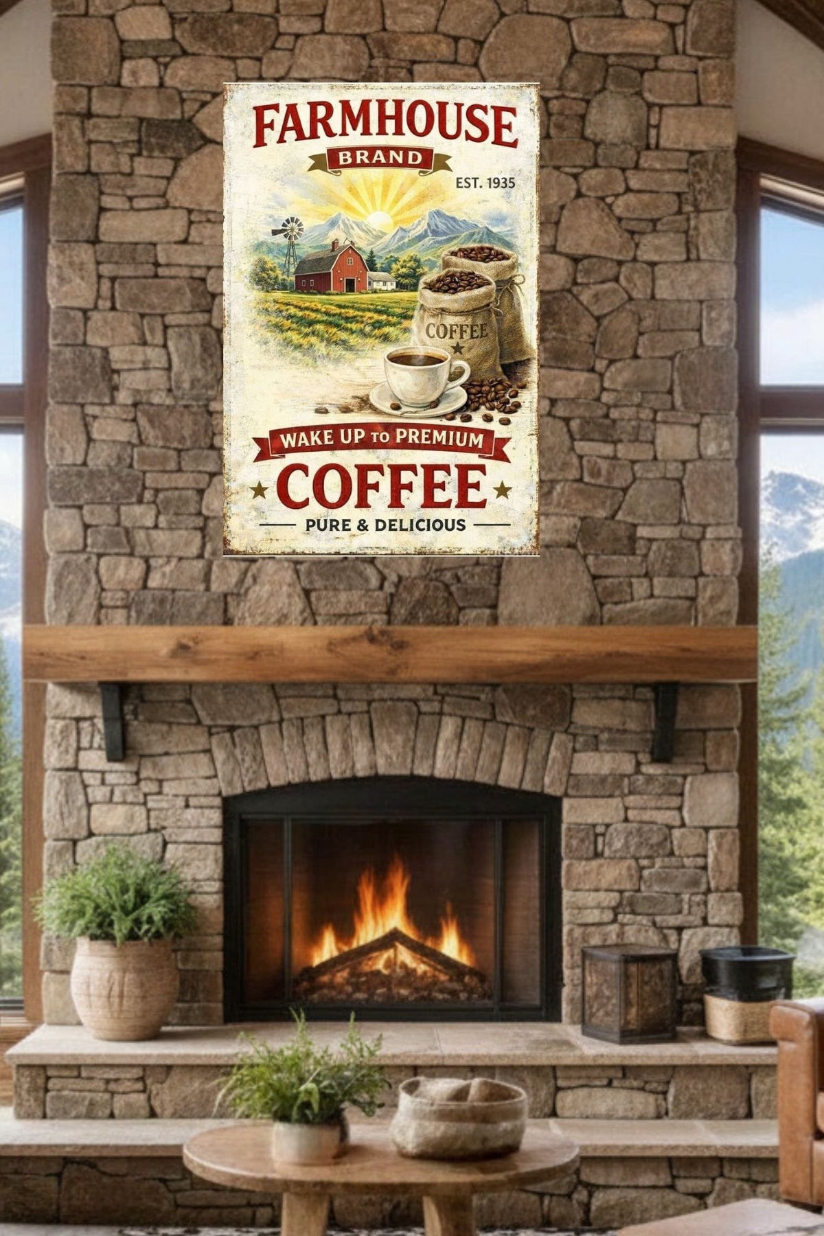 Farmhouse Morning Coffee | Vintage Coffee Sign Wall Art | Prints on Paper, Canvas, Wood or Metal