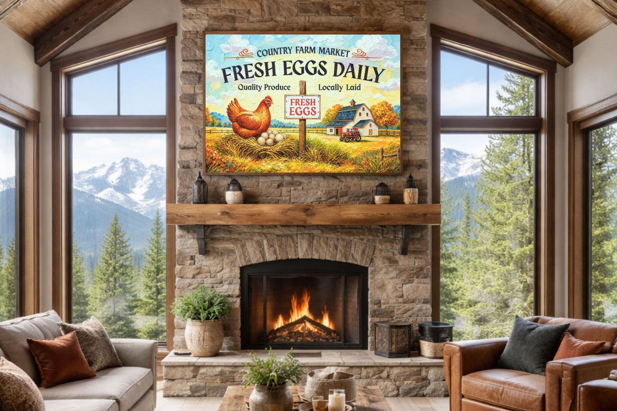 Rustic Farm Market Sign with Eggs| Farm Art Sign| Prints, Canvas, Wood, or Metal Art