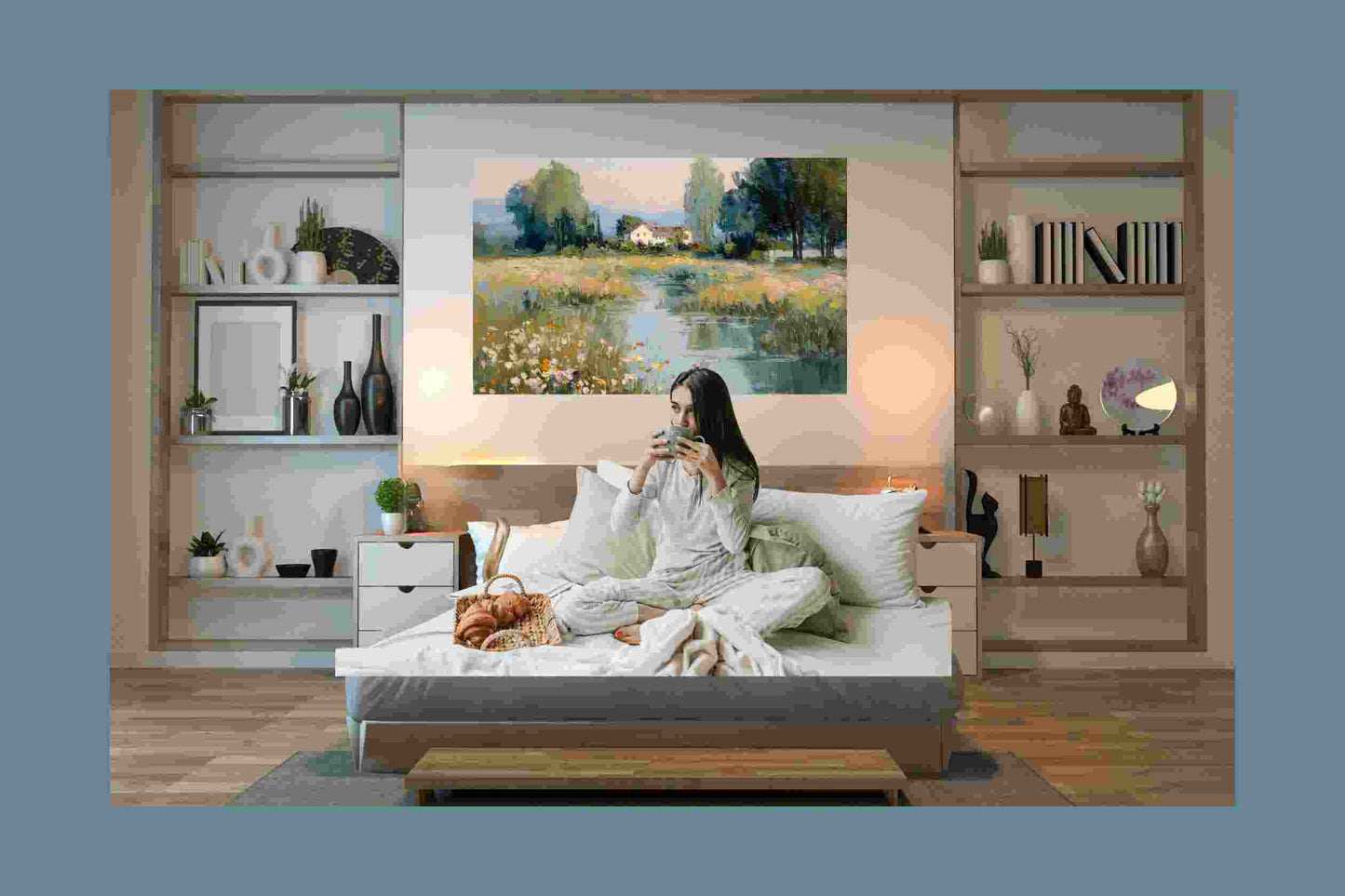 Gentle Waters Cottage – Impressionist Stream and Wildflower Painting, Cottage Garden Wall Art, Giclée on Canvas, Wood, Metal & Fine Art Paper