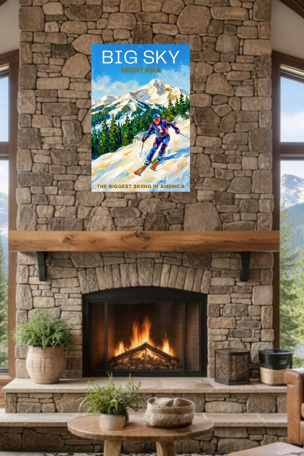 Big Sky Montana | Snow Print| The Biggest Skiing in America Travel Poster | Mountain Ski Resort| Giclée Print on Paper, Canvas, Wood, Metal