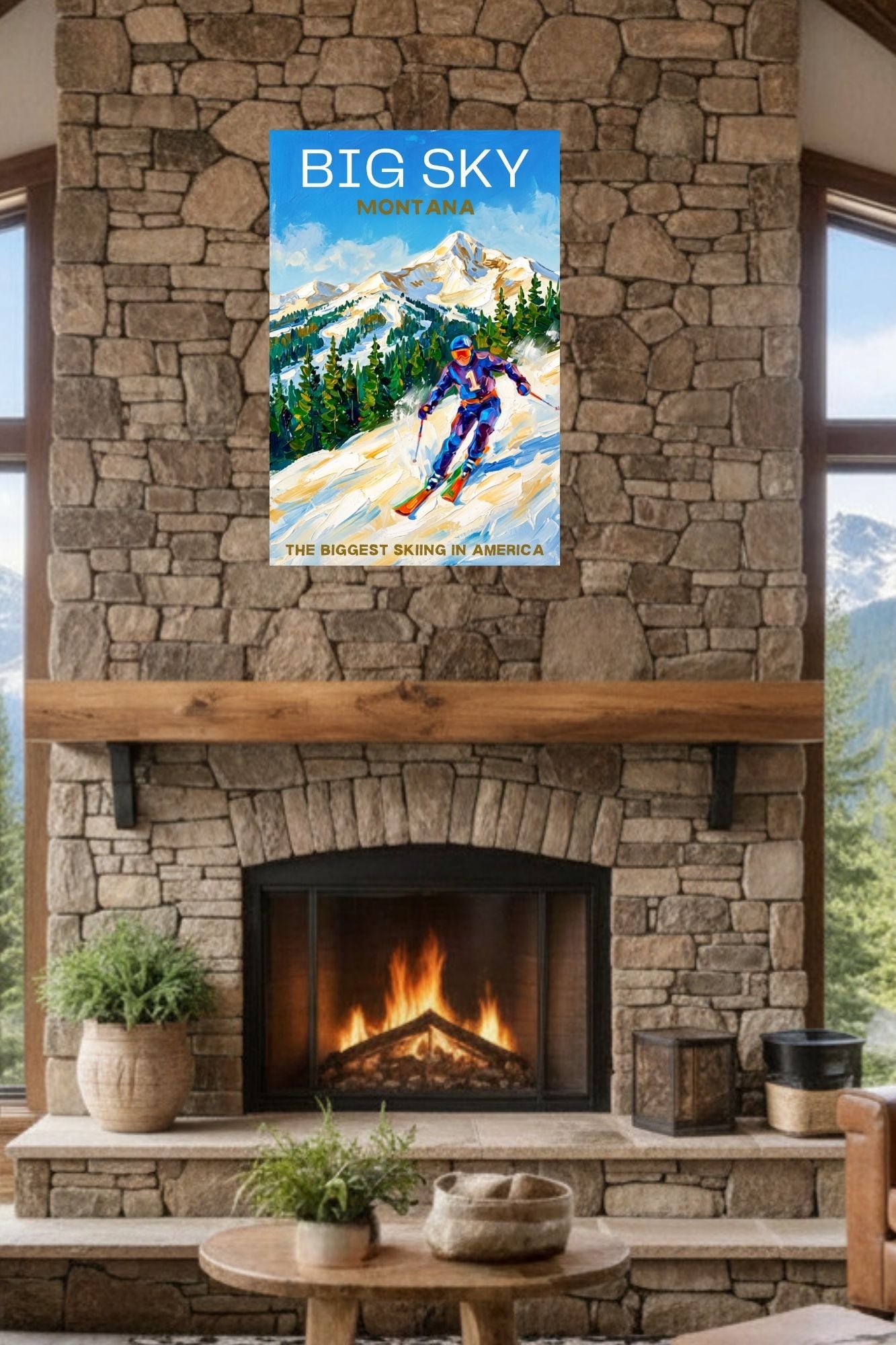Big Sky Montana | Snow Print| The Biggest Skiing in America Travel Poster | Mountain Ski Resort| Giclée Print on Paper, Canvas, Wood, Metal