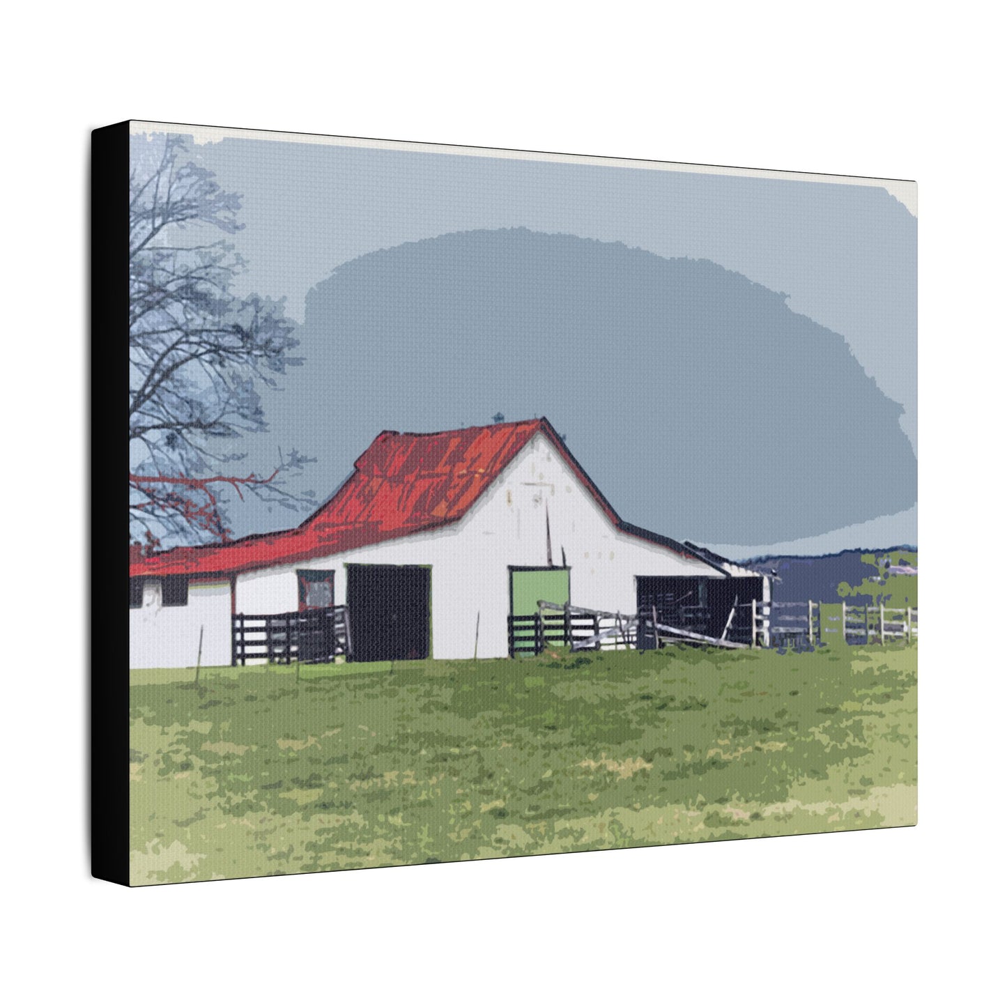 Red Roof Mountain Barn- Art- Gallery Wrapped- Satin Stretched Canvas Gallery Wraps - No Frame Needed