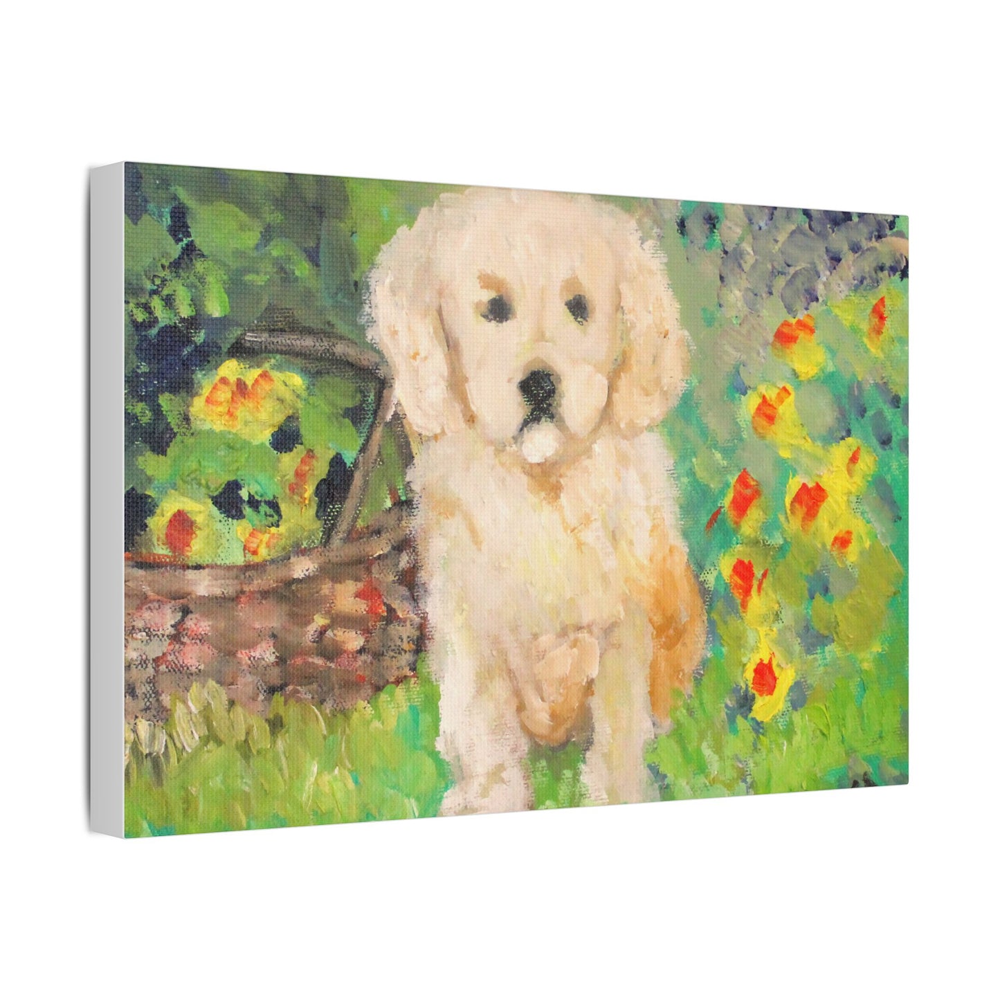 Golden Puppy- Art- Gallery Wrapped- Satin Stretched Canvas Gallery Wraps - No Frame Needed