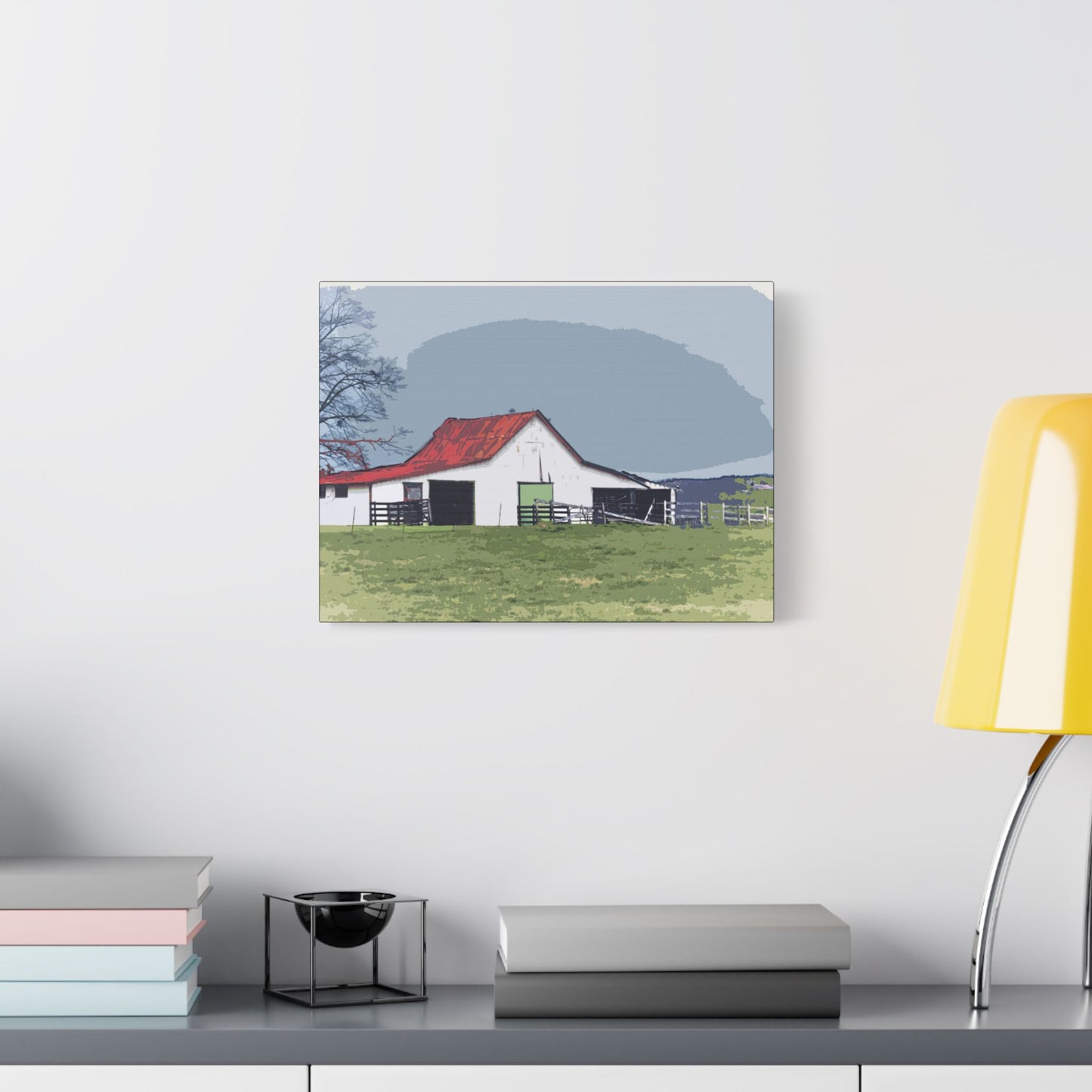 Red Roof Mountain Barn- Art- Gallery Wrapped- Satin Stretched Canvas Gallery Wraps - No Frame Needed