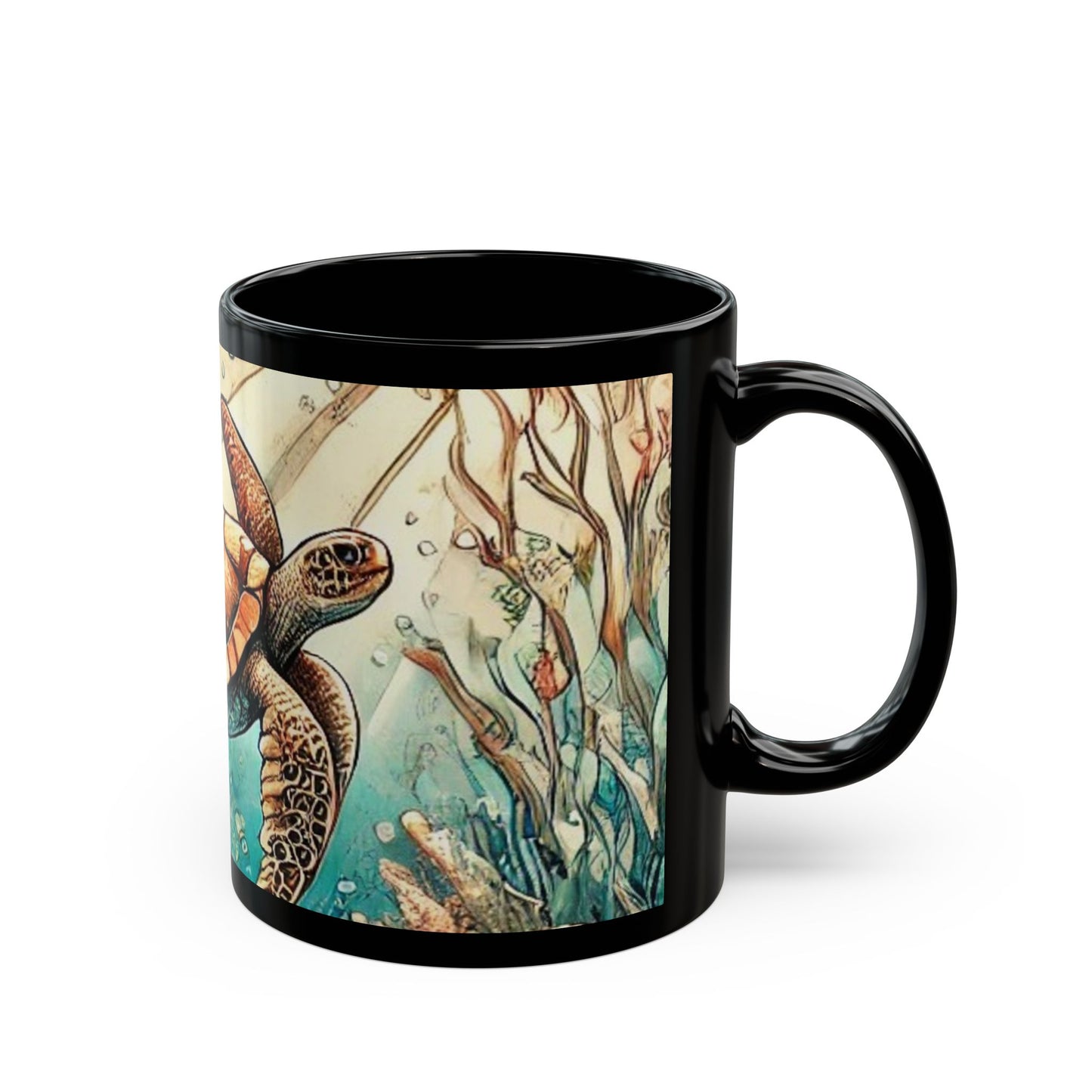 Sea Turtle- 11 oz or 15 oz Ceramic Black Mugs