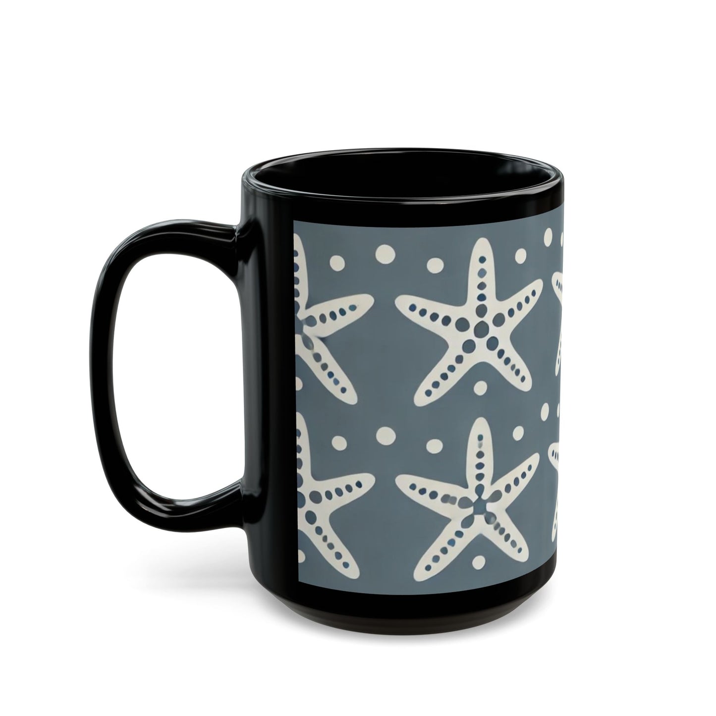 Modern White Starfish- 11 oz or 15 oz Ceramic Black Mugs