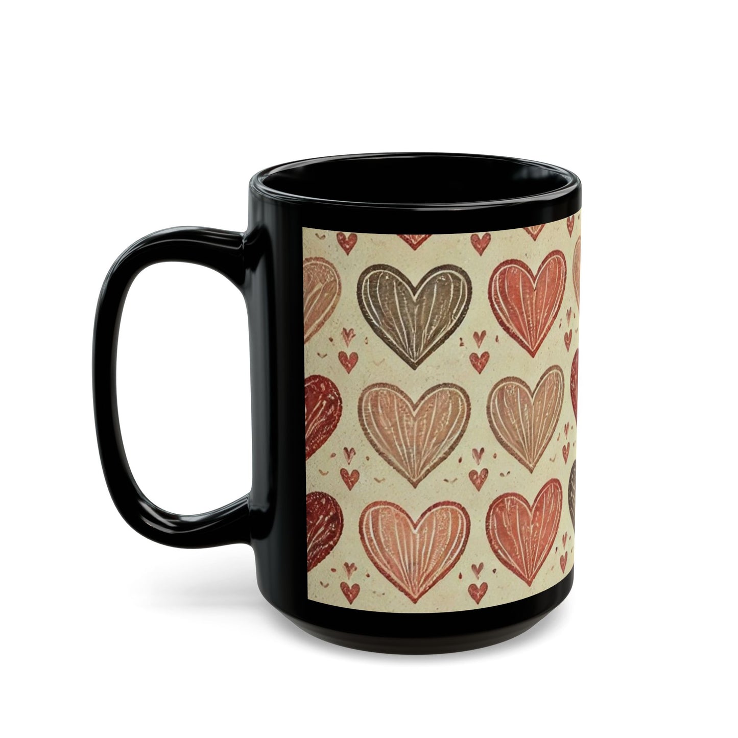 Valentine Hearts- 11 oz or 15 oz Ceramic Black Mugs