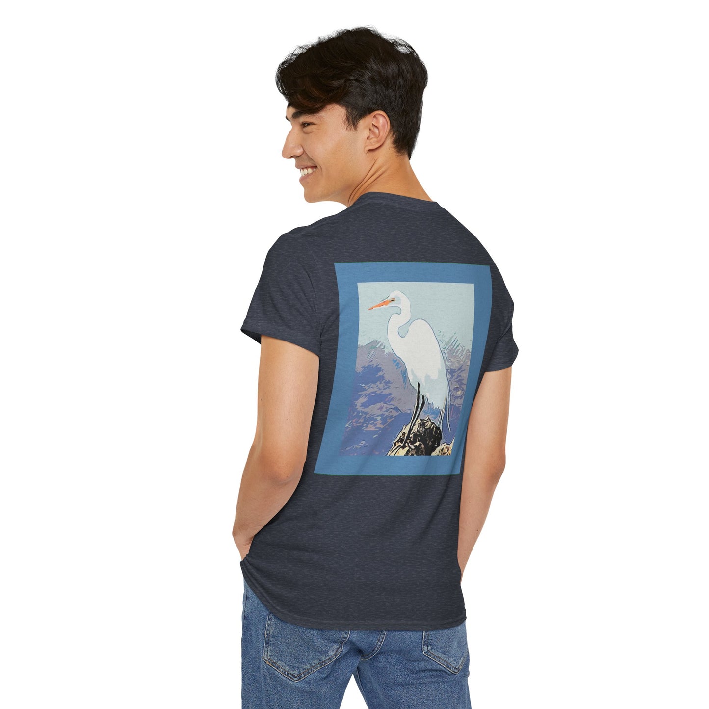 White Egret- Amazing Unisex Heavy Cotton Short Sleeve Tee Shirts!