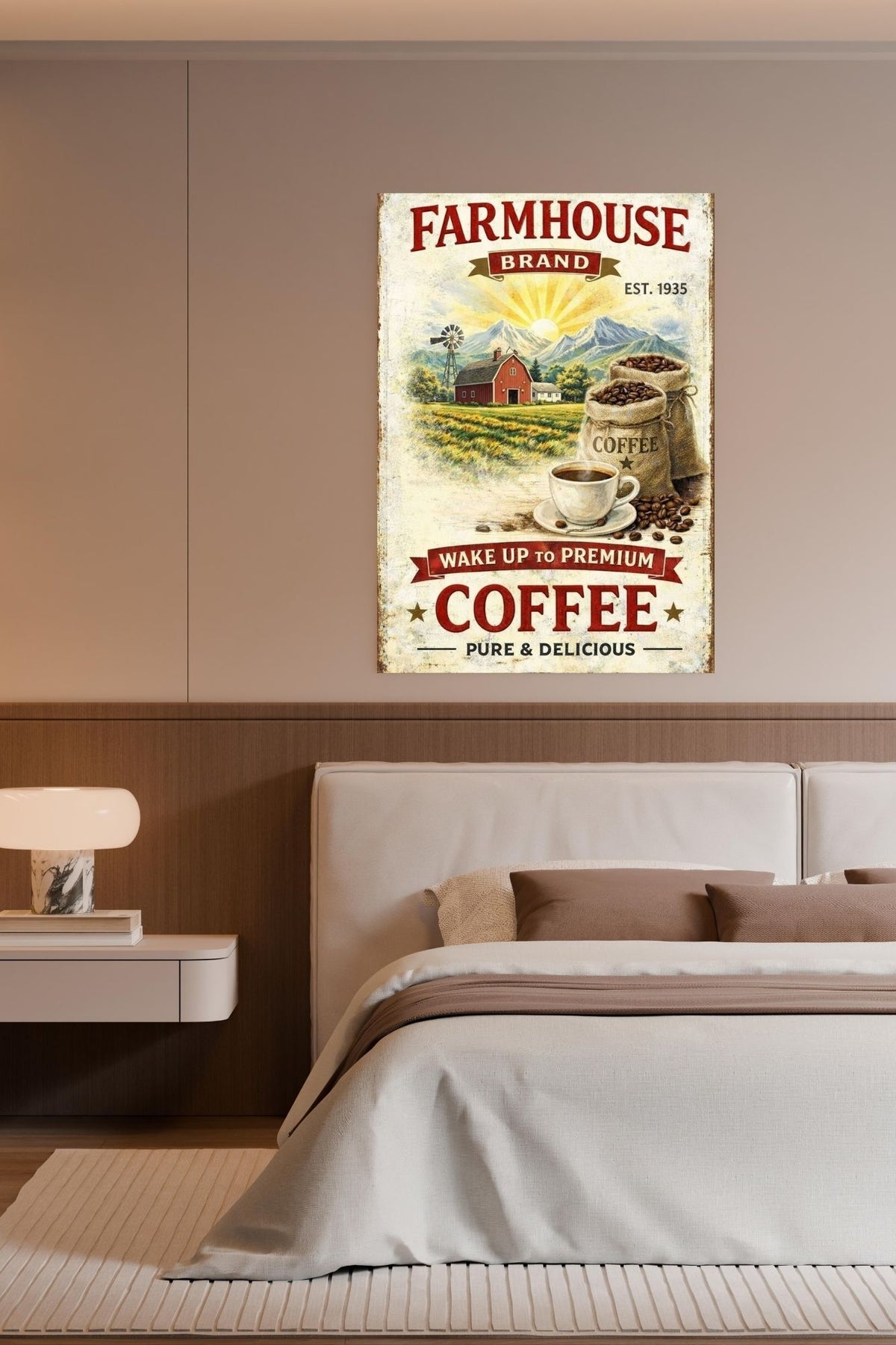Farmhouse Morning Coffee | Vintage Coffee Sign Wall Art | Prints on Paper, Canvas, Wood or Metal