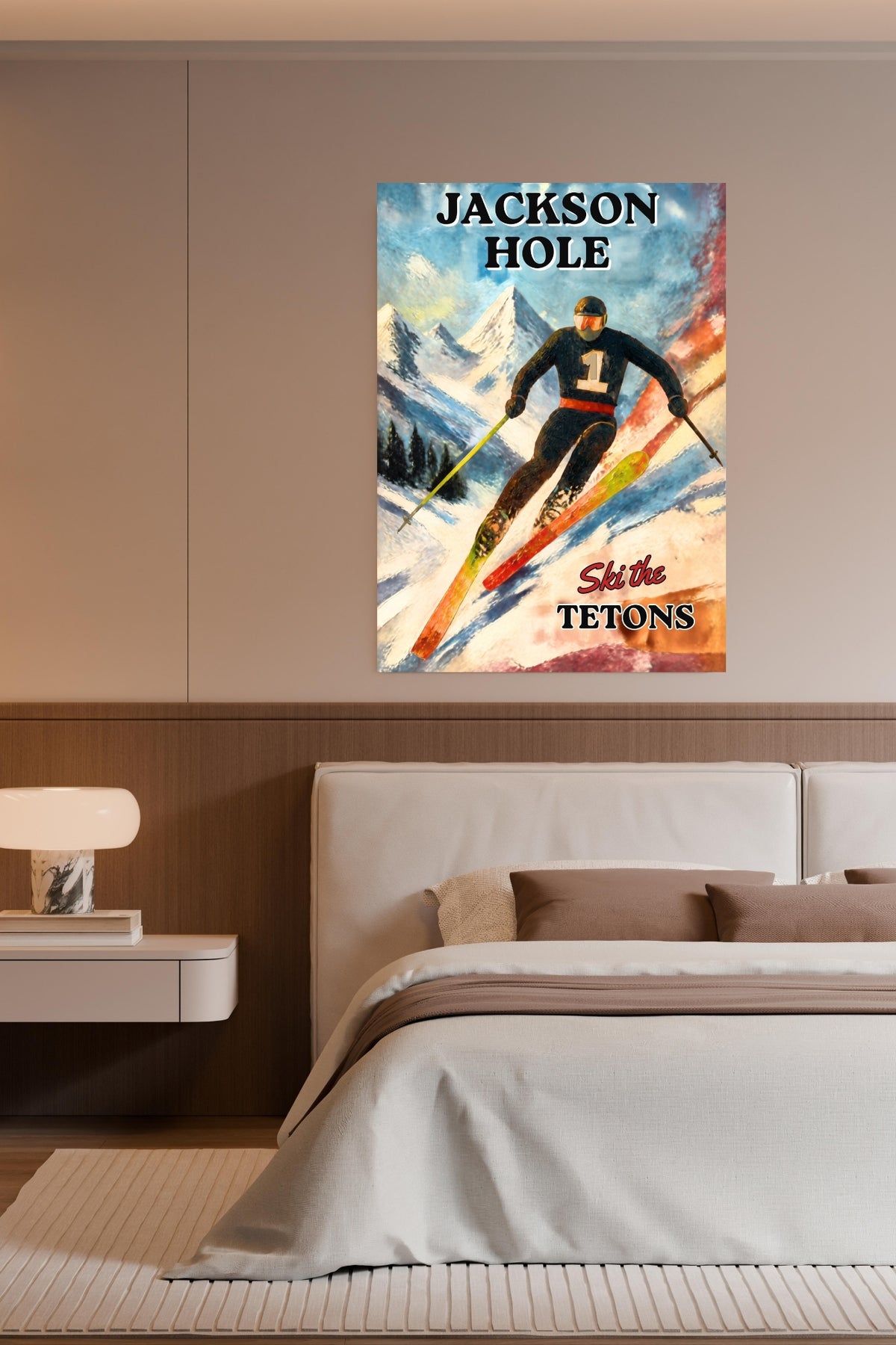 Jackson Hole | Ski the Tetons | Vintage Style Ski Art | Giclée Paper • Wood • Metal • Canvas