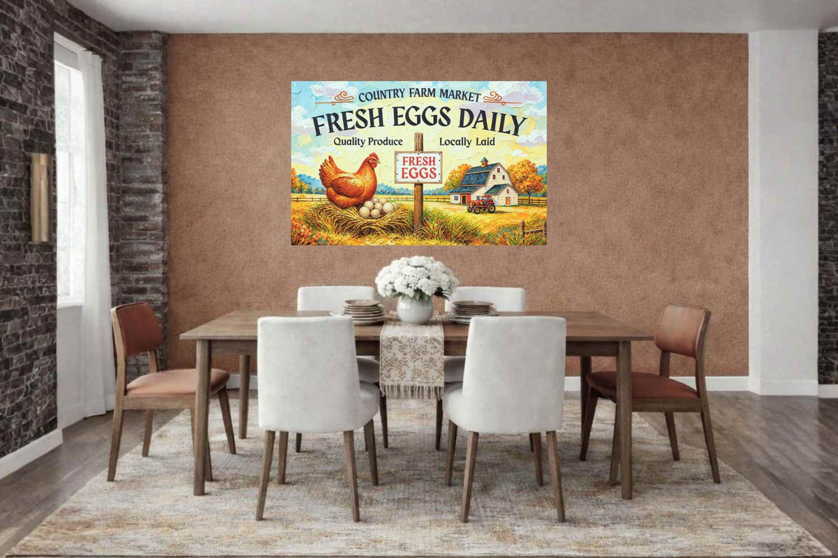 Rustic Farm Market Sign with Eggs| Farm Art Sign| Prints, Canvas, Wood, or Metal Art
