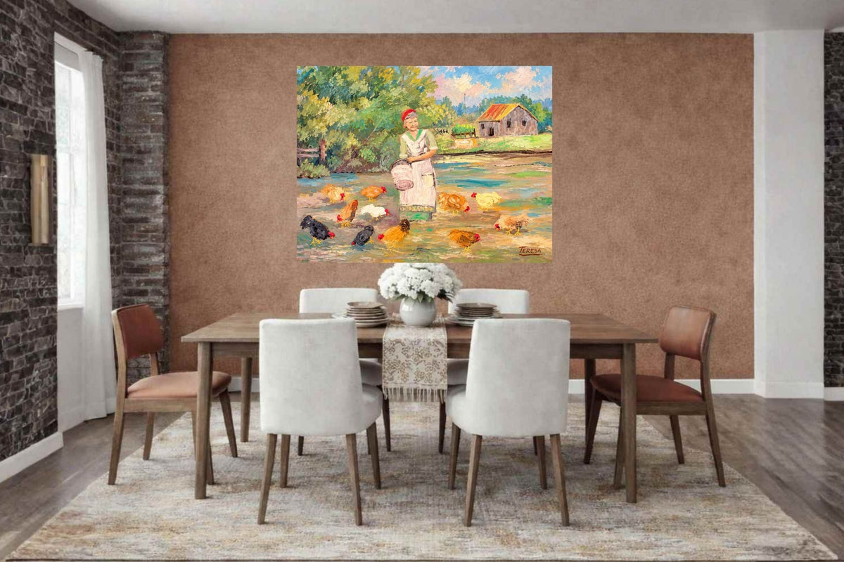 Feeding the Chickens-Animal-Giclee Prints, Canvas, Wood, or Metal Art