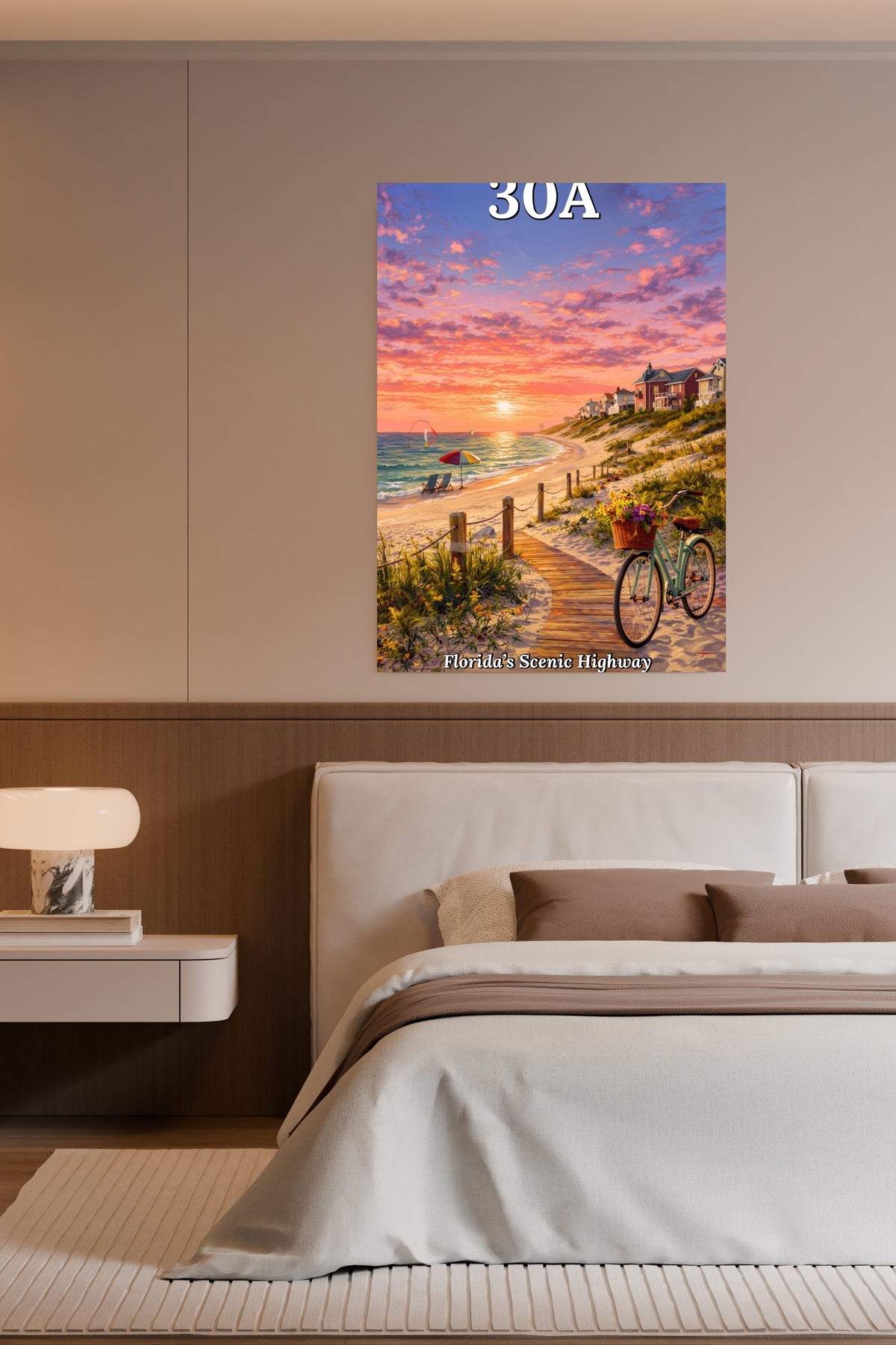 Bicycle Ride Along Florida 30A| Beach and Sunset Art| Travel Poster| Giclee Paper- Wood- Metal- Canvas